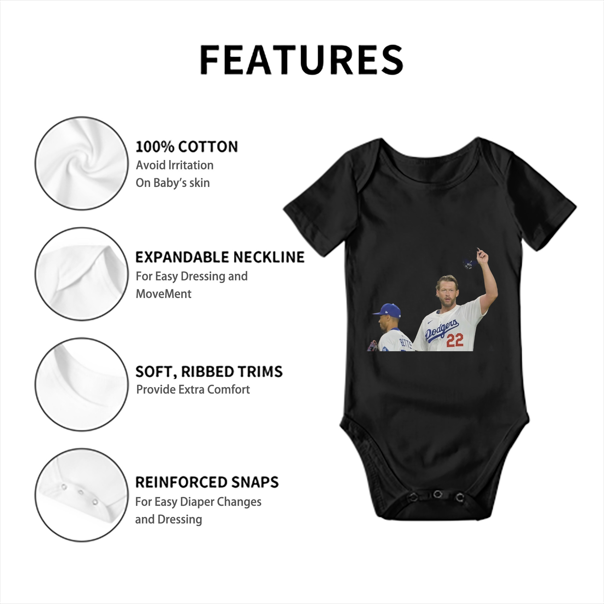 Clayton Kershaw 13 Baby Short Sleeve Romper – 100% Cotton Soft & Breathable Digital Print Onesie With Easy Snap Closure And Envelope Shoulder – Comfortable For Daily Wear & Travel