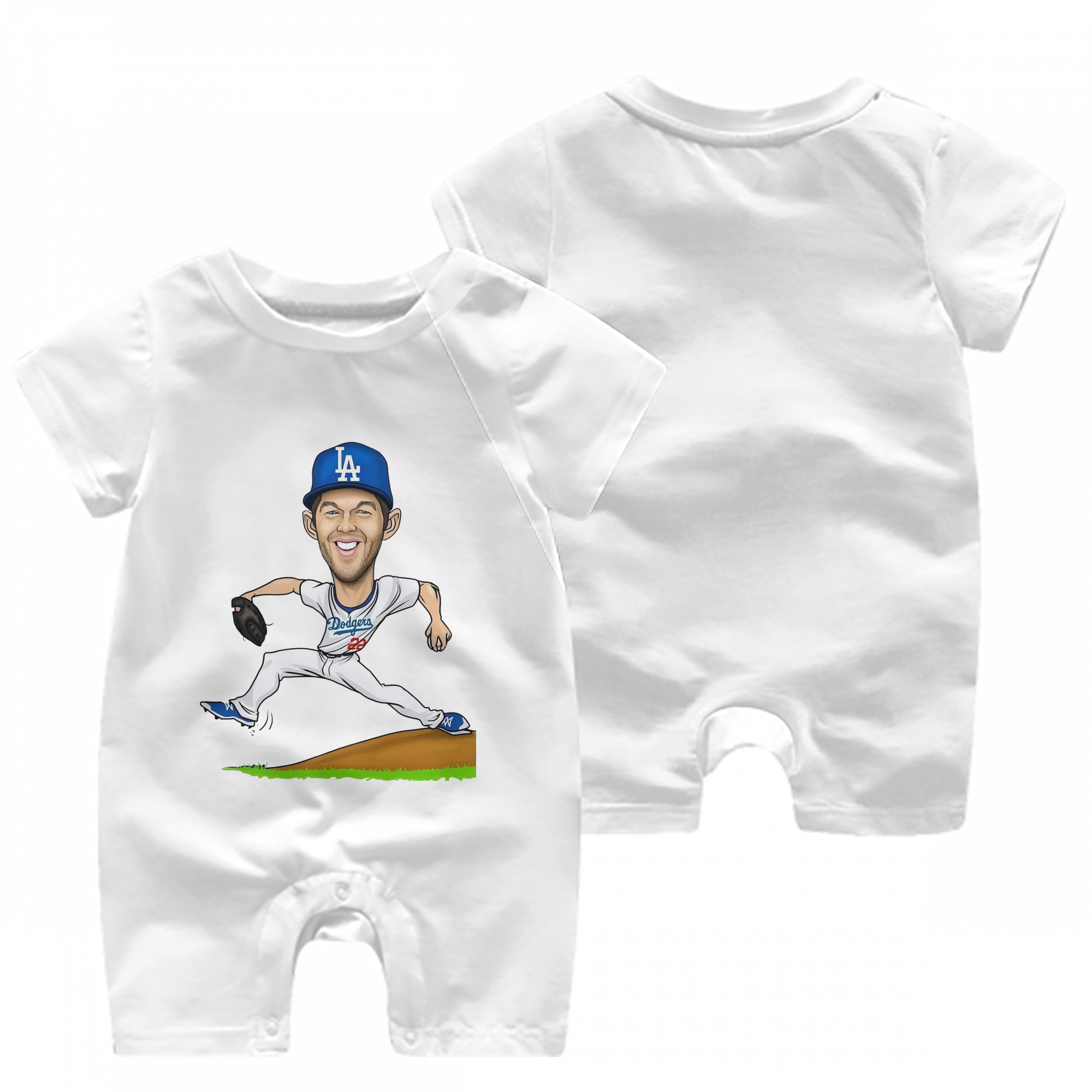 Clayton Kershaw  1 Baby Short Sleeve Onesie – 100% Cotton Soft & Breathable Digital Print Romper – Double-Sided Print, Snap Closure For Easy Diaper Changes – Comfortable For Boys & Girls