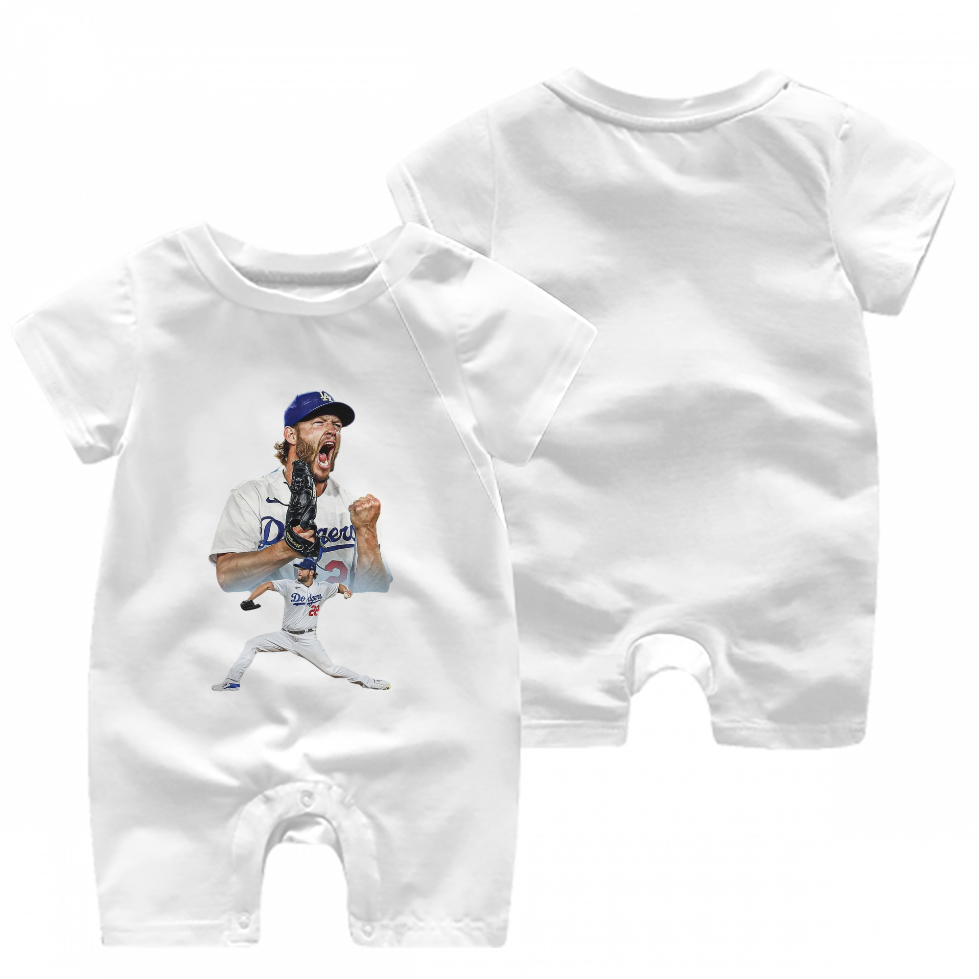 Clayton Kershaw 2 Baby Short Sleeve Onesie – 100% Cotton Soft & Breathable Digital Print Romper – Double-Sided Print, Snap Closure For Easy Diaper Changes – Comfortable For Boys & Girls