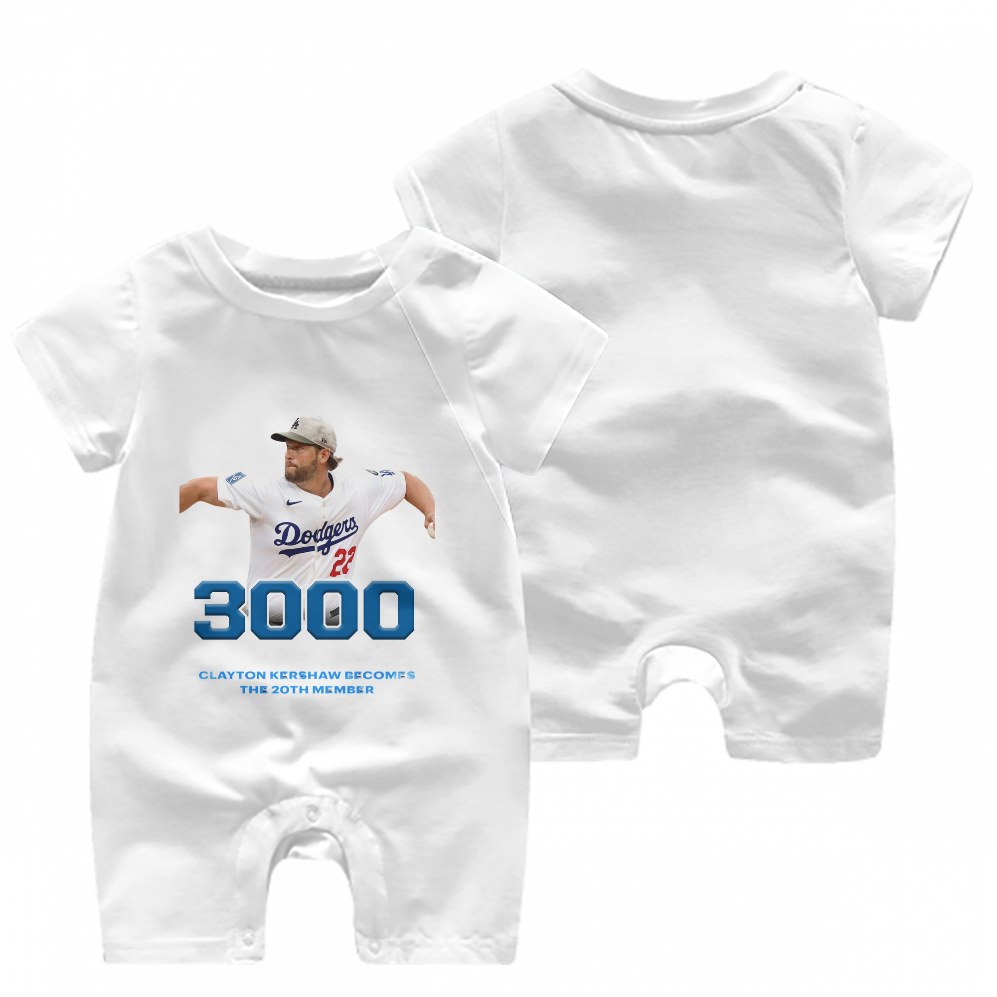 Clayton Kershaw 7 Baby Short Sleeve Onesie – 100% Cotton Soft & Breathable Digital Print Romper – Double-Sided Print, Snap Closure For Easy Diaper Changes – Comfortable For Boys & Girls