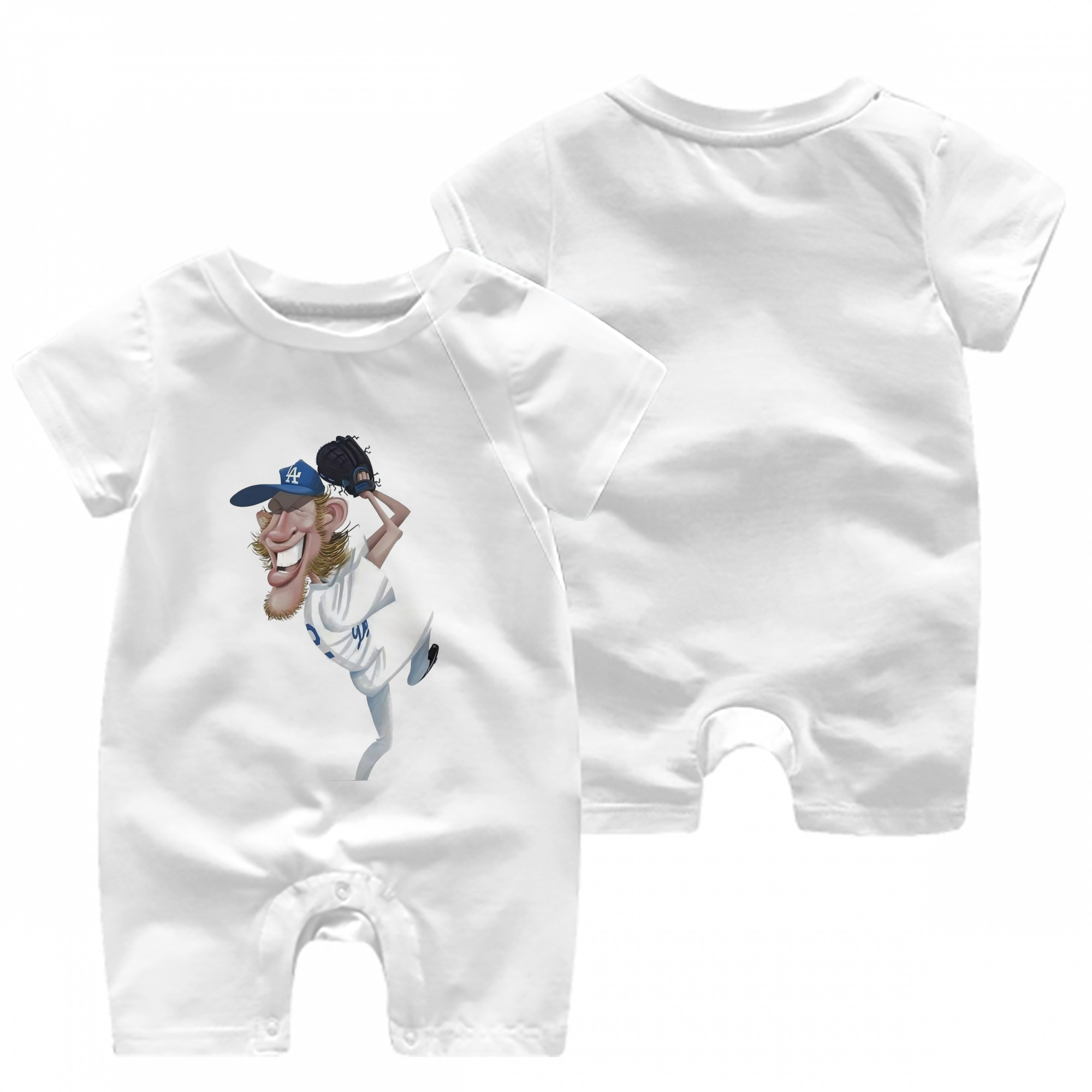 Clayton Kershaw  12 Baby Short Sleeve Onesie – 100% Cotton Soft & Breathable Digital Print Romper – Double-Sided Print, Snap Closure For Easy Diaper Changes – Comfortable For Boys & Girls