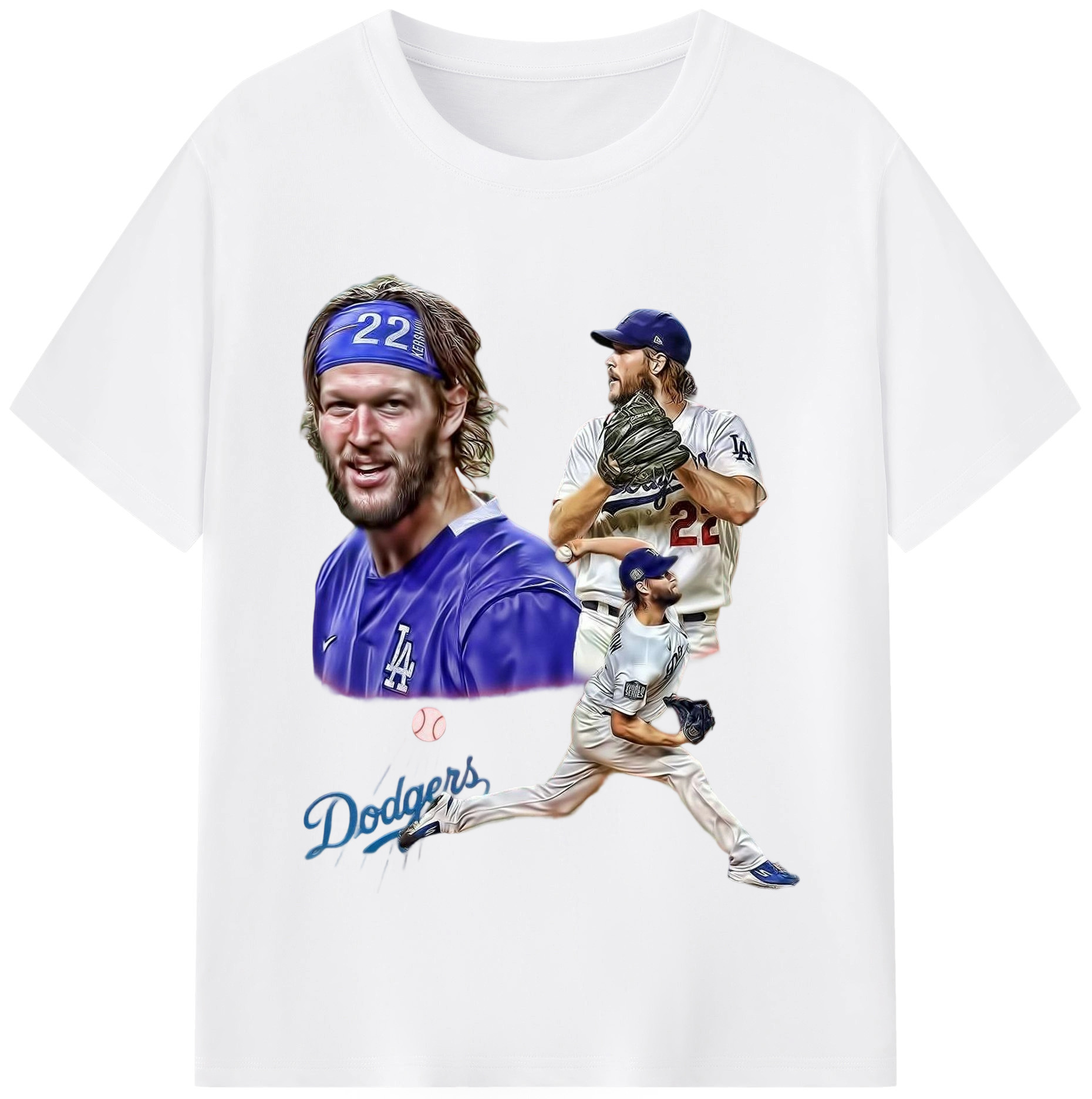 Clayton Kershaw 6 Combed Cotton T-Shirt 180g With Front Heat Transfer Print – Soft, Lightweight, Fitted Design – Stylish Casual Wear For Sports & Everyday Use