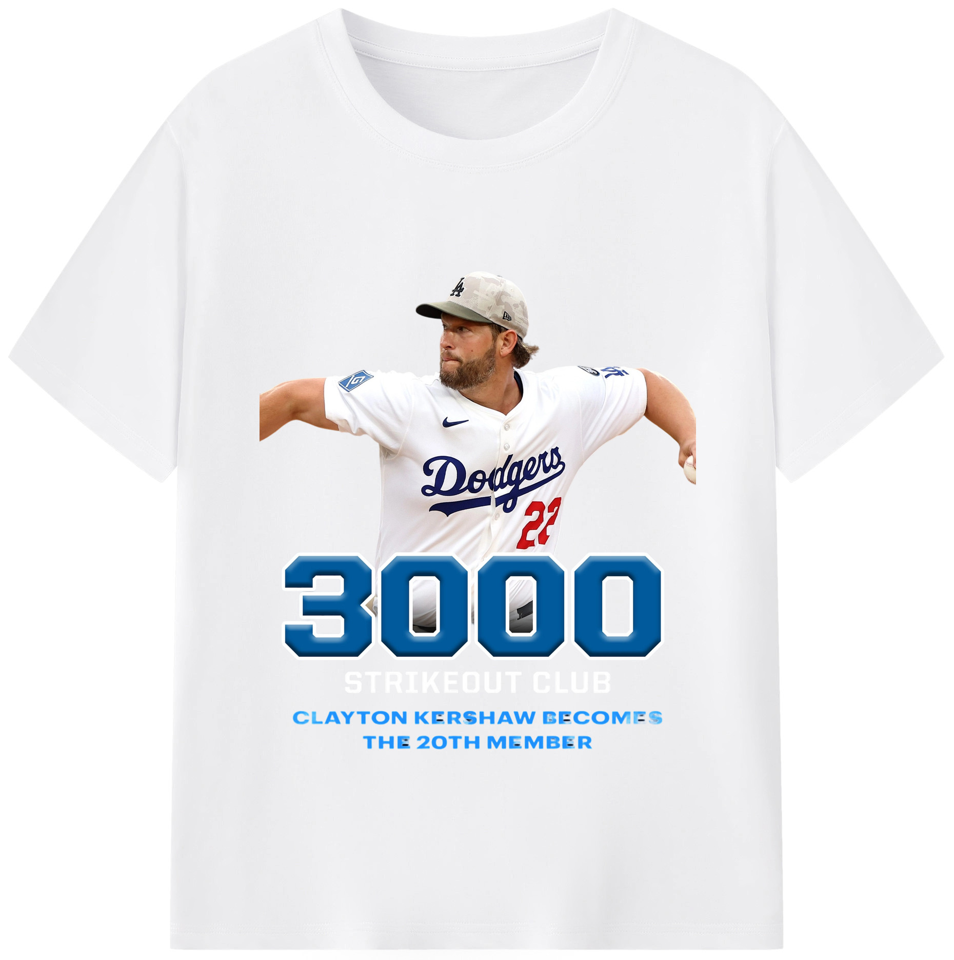 Clayton Kershaw 7 Combed Cotton T-Shirt 180g With Front Heat Transfer Print – Soft, Lightweight, Fitted Design – Stylish Casual Wear For Sports & Everyday Use