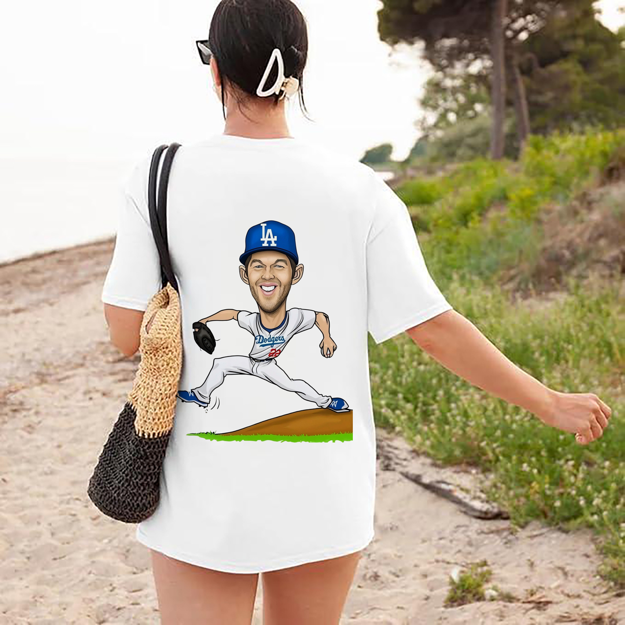 Clayton Kershaw  1 180g Combed Cotton T-Shirt With Back Heat Transfer Print – Soft, Lightweight, Fitted Design – Stylish Casual Wear For Sports & Everyday Use