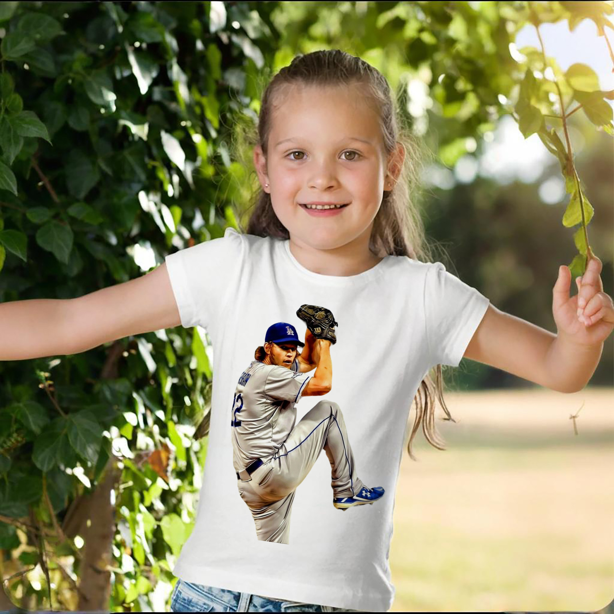 Clayton Kershaw 11 Combed Cotton Kids T-Shirt 180g With Front Heat Transfer Print – Soft, Lightweight, Side-Seamed Design – Stylish And Comfortable Casual Wear For Everyday Activities