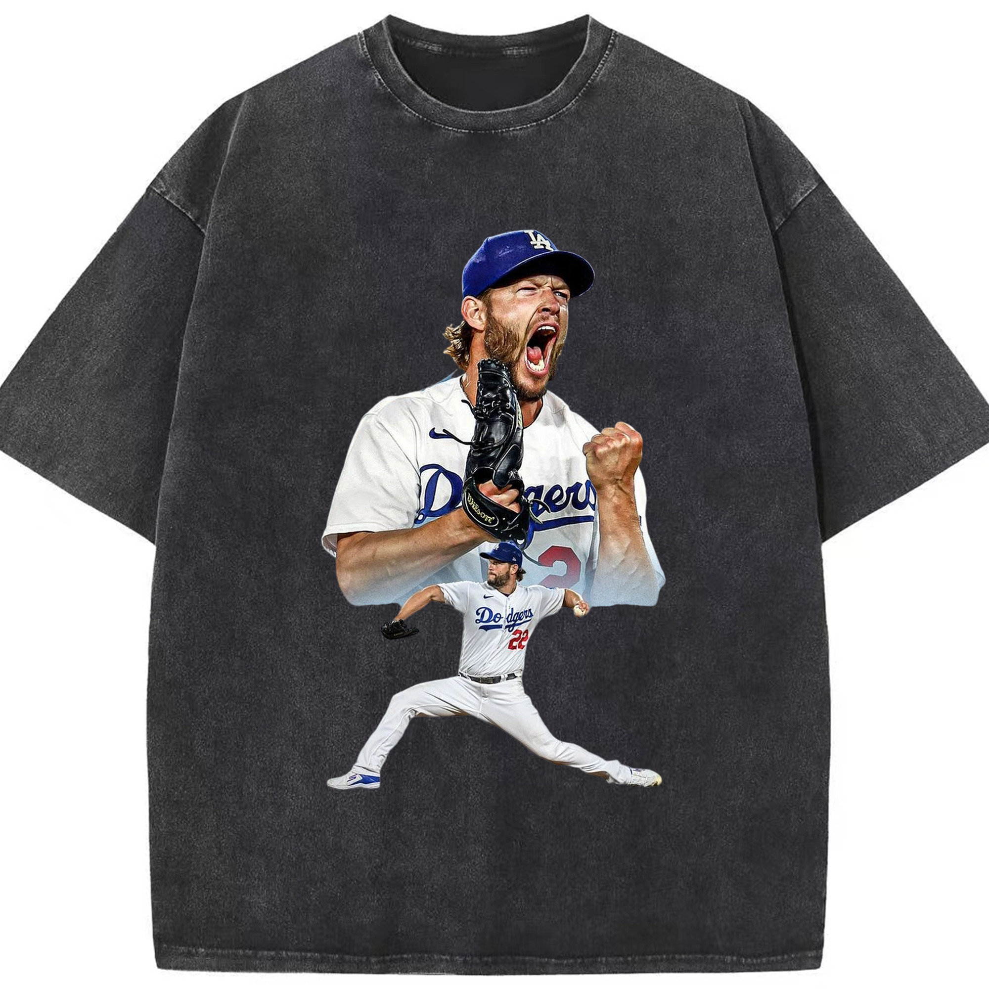 Clayton Kershaw 2 Washed Vintage Look 230g Cotton Oversized T-Shirt With Front Heat Transfer Print – Soft, Lightweight, Stylish Fit – Comfortable Casual Wear For Sports & Everyday Use