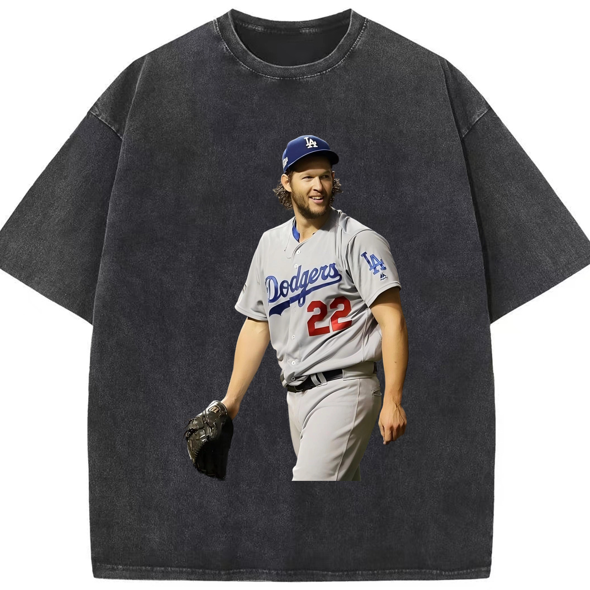 Clayton Kershaw 5 Washed Vintage Look 230g Cotton Oversized T-Shirt With Front Heat Transfer Print – Soft, Lightweight, Stylish Fit – Comfortable Casual Wear For Sports & Everyday Use