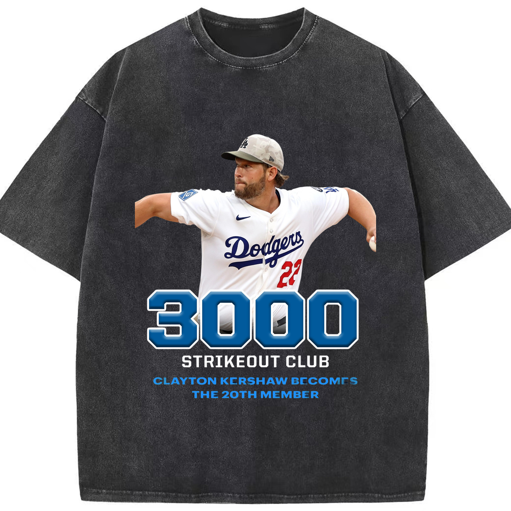 Clayton Kershaw 7 Washed Vintage Look 230g Cotton Oversized T-Shirt With Front Heat Transfer Print – Soft, Lightweight, Stylish Fit – Comfortable Casual Wear For Sports & Everyday Use