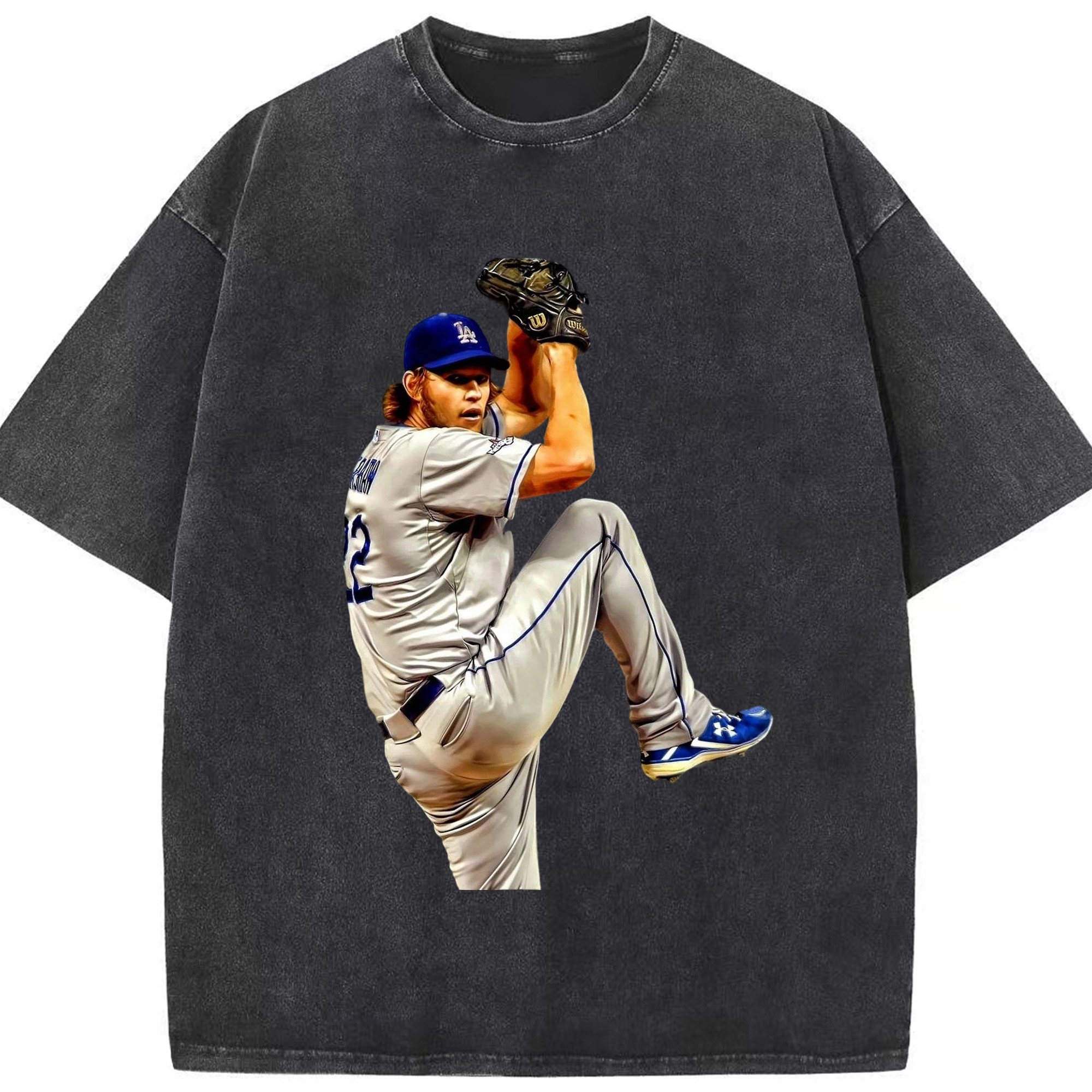 Clayton Kershaw 11 Washed Vintage Look 230g Cotton Oversized T-Shirt With Front Heat Transfer Print – Soft, Lightweight, Stylish Fit – Comfortable Casual Wear For Sports & Everyday Use