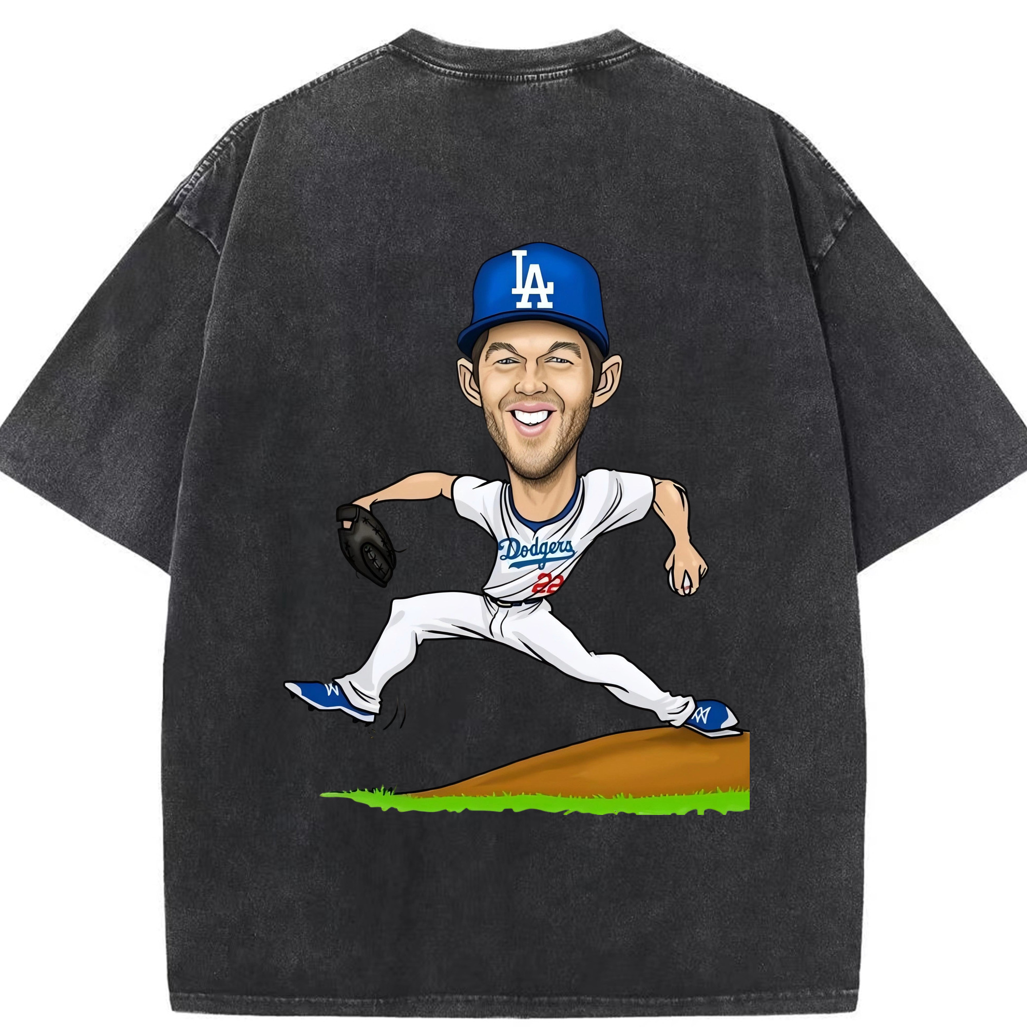 Clayton Kershaw  1 Washed Vintage 230g Cotton Oversized T-Shirt With Back Heat Transfer Print – Soft, Lightweight & Stylish – Comfortable Casual Wear For Sports & Everyday Use