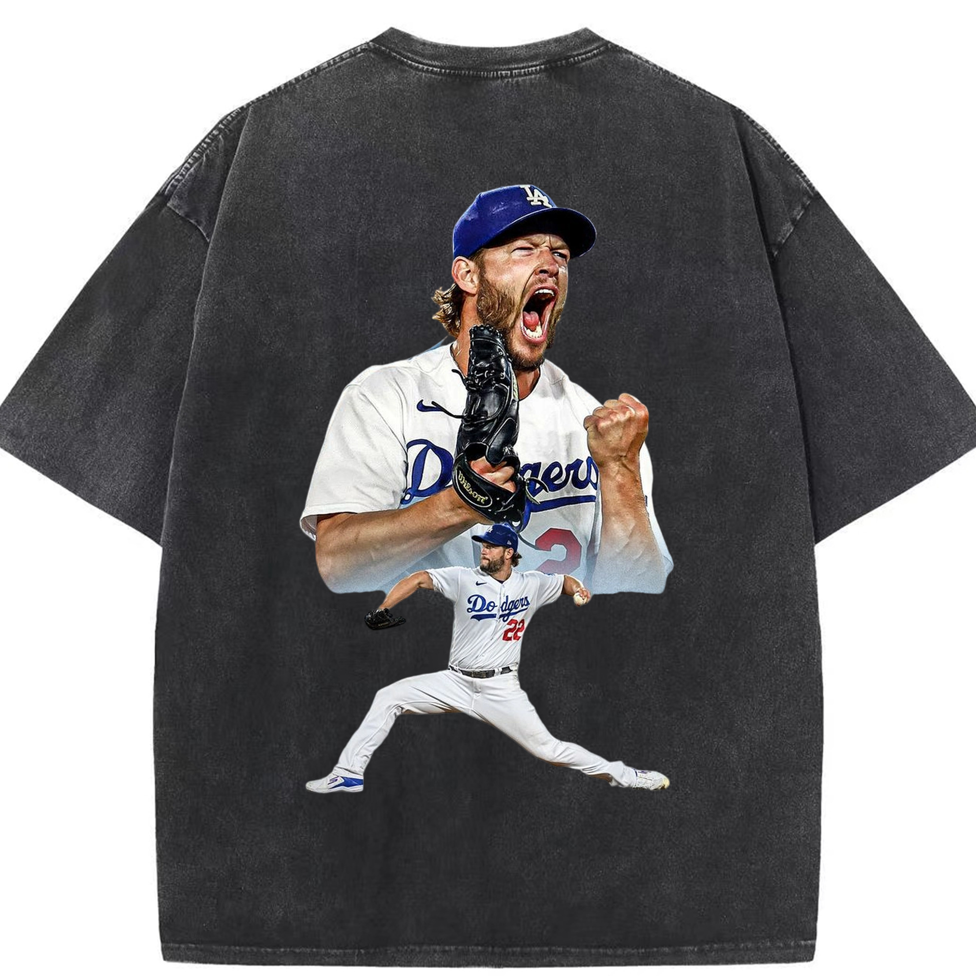 Clayton Kershaw 2 Washed Vintage 230g Cotton Oversized T-Shirt With Back Heat Transfer Print – Soft, Lightweight & Stylish – Comfortable Casual Wear For Sports & Everyday Use
