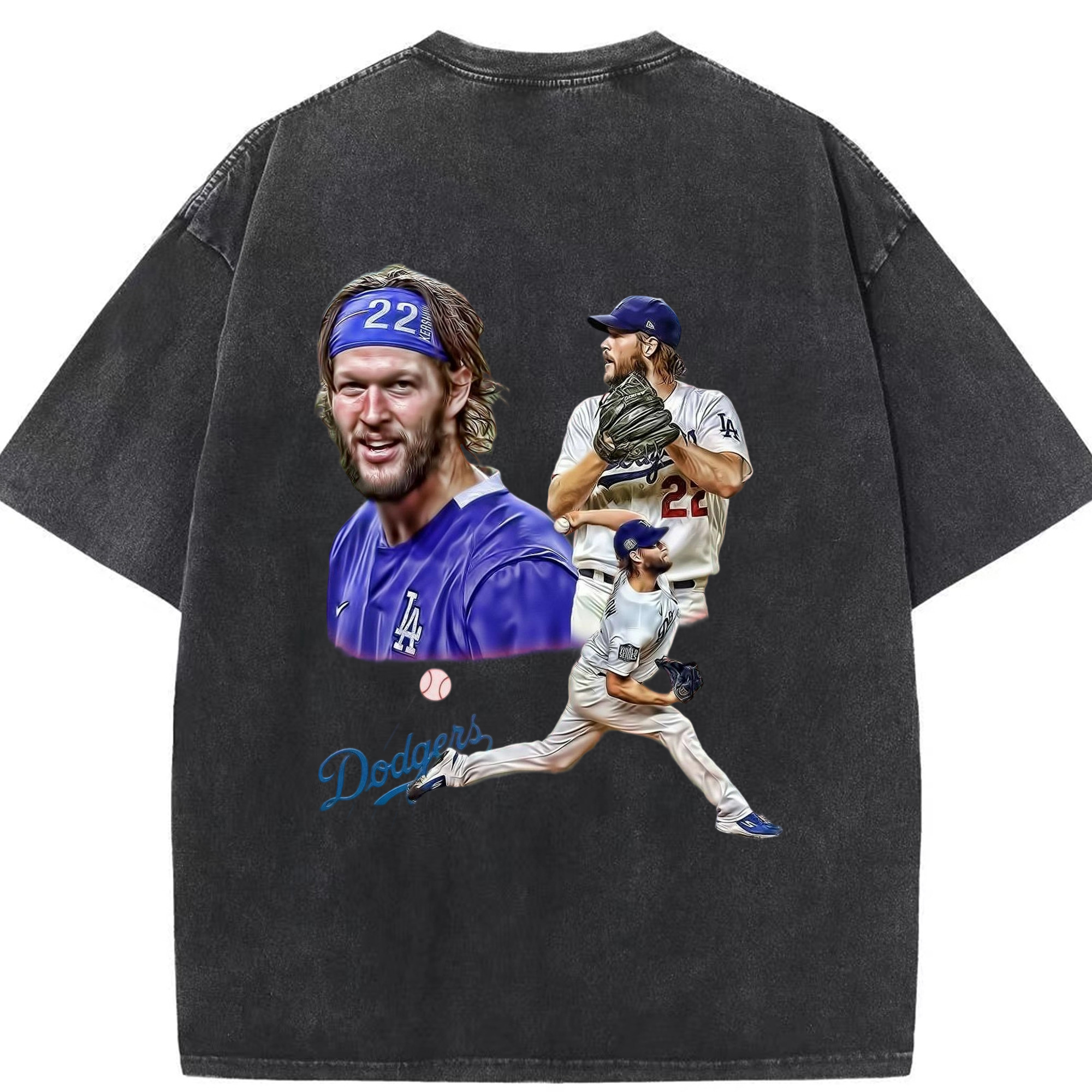 Clayton Kershaw 6 Washed Vintage 230g Cotton Oversized T-Shirt With Back Heat Transfer Print – Soft, Lightweight & Stylish – Comfortable Casual Wear For Sports & Everyday Use