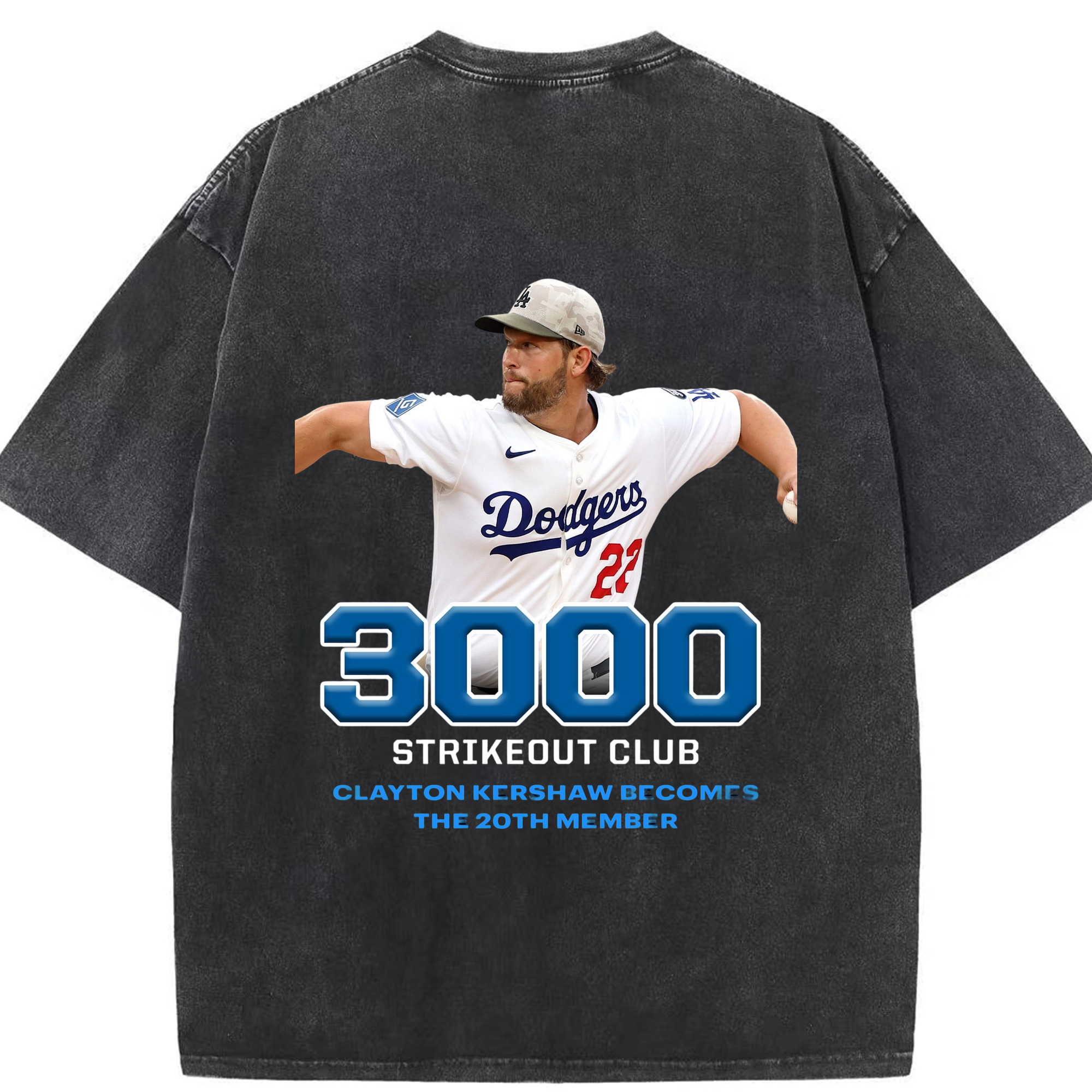 Clayton Kershaw 7 Washed Vintage 230g Cotton Oversized T-Shirt With Back Heat Transfer Print – Soft, Lightweight & Stylish – Comfortable Casual Wear For Sports & Everyday Use