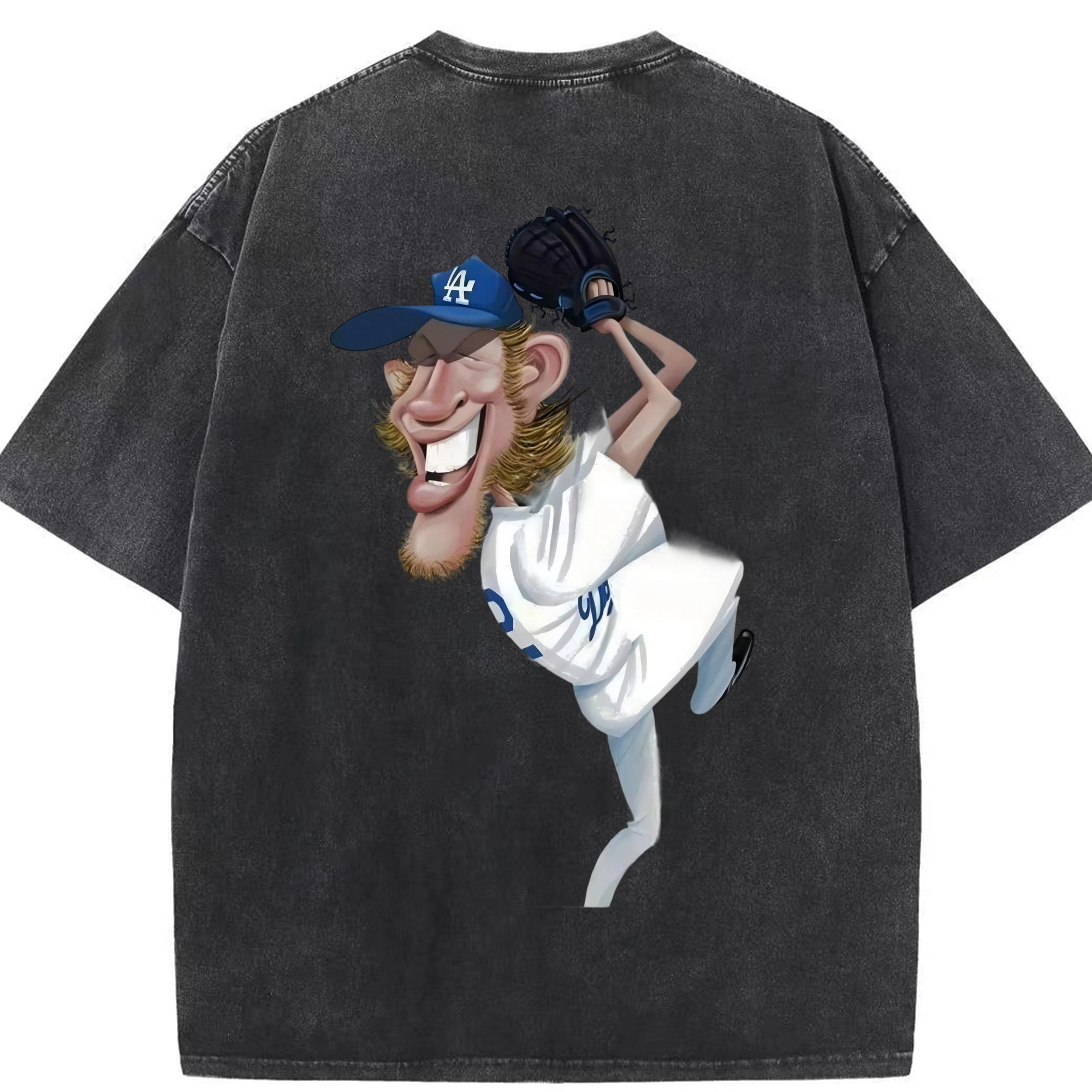 Clayton Kershaw  12 Washed Vintage 230g Cotton Oversized T-Shirt With Back Heat Transfer Print – Soft, Lightweight & Stylish – Comfortable Casual Wear For Sports & Everyday Use