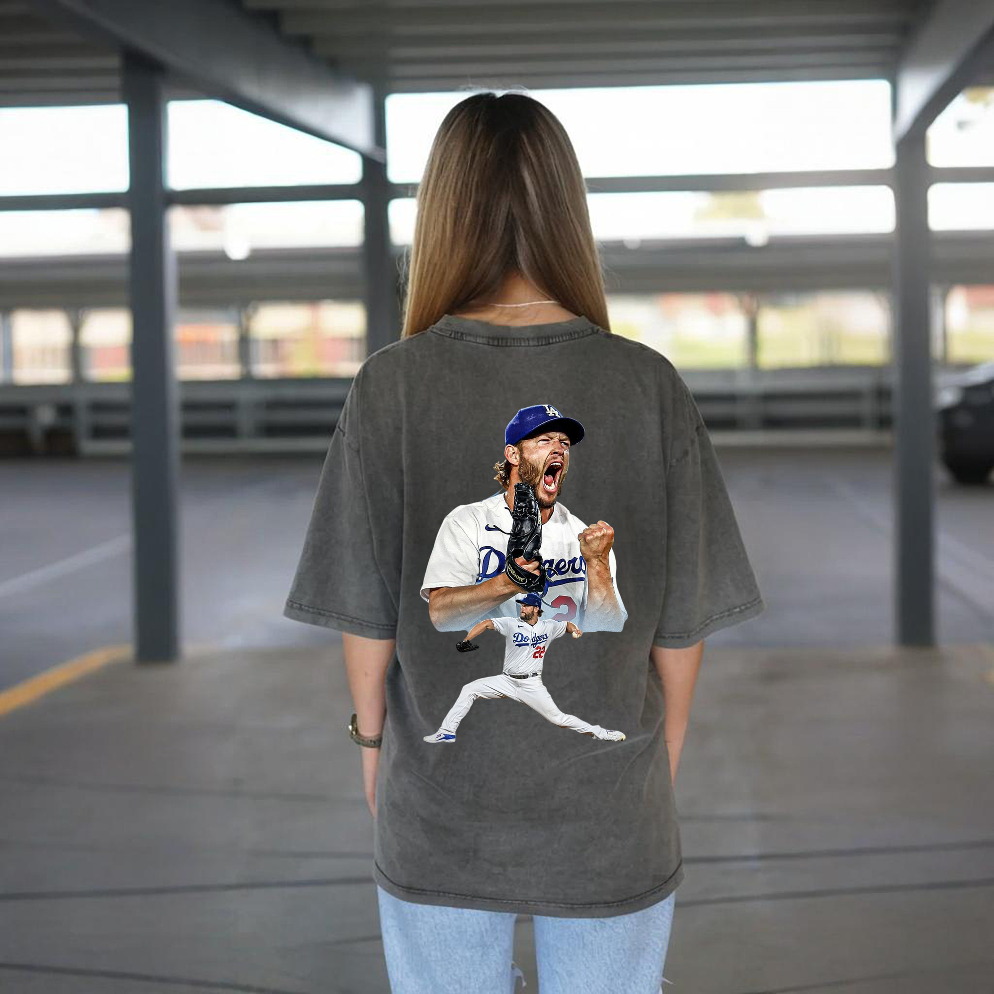 Clayton Kershaw 2 Washed Vintage 230g Cotton Oversized T-Shirt With Back Heat Transfer Print – Soft, Lightweight & Stylish – Comfortable Casual Wear For Sports & Everyday Use