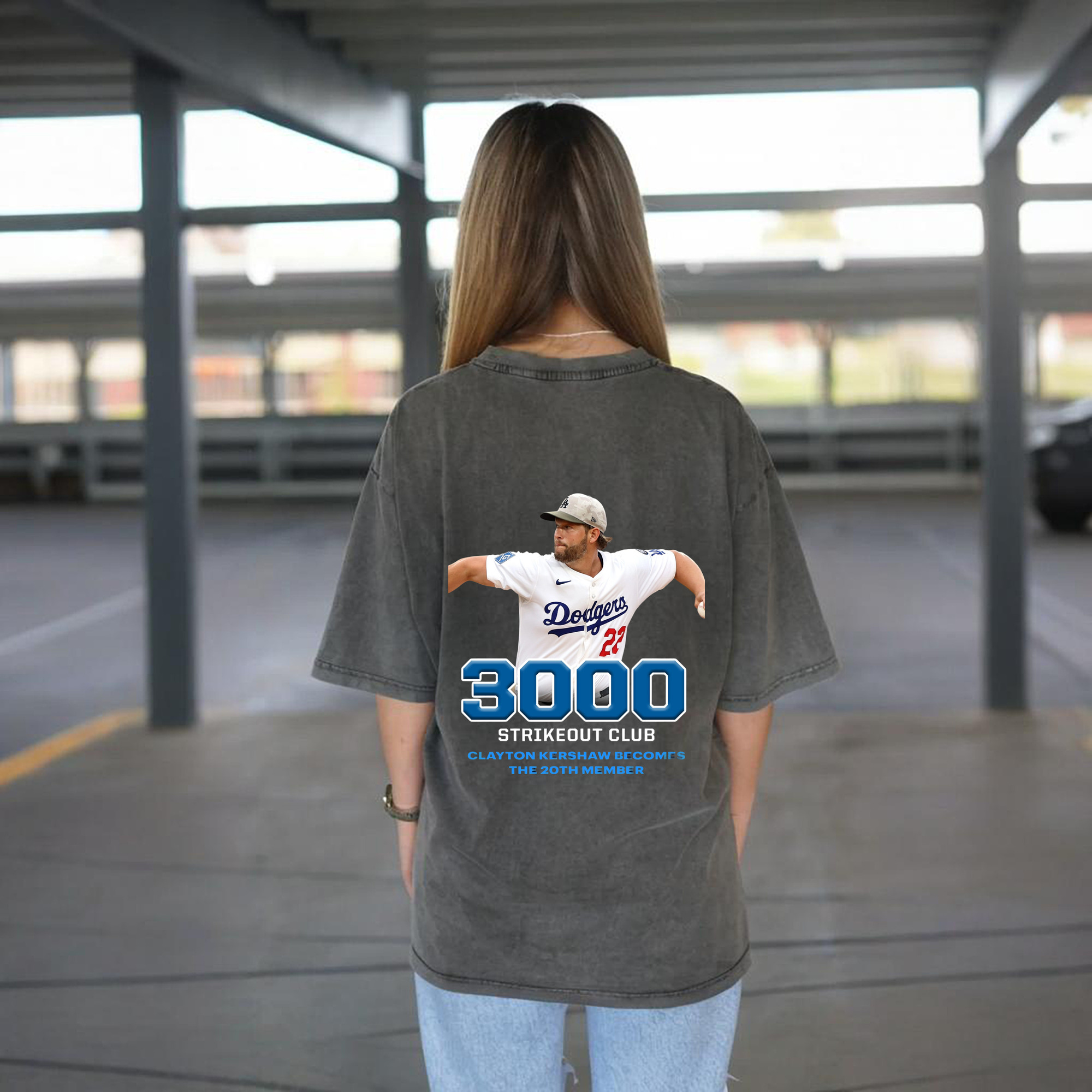 Clayton Kershaw 7 Washed Vintage 230g Cotton Oversized T-Shirt With Back Heat Transfer Print – Soft, Lightweight & Stylish – Comfortable Casual Wear For Sports & Everyday Use