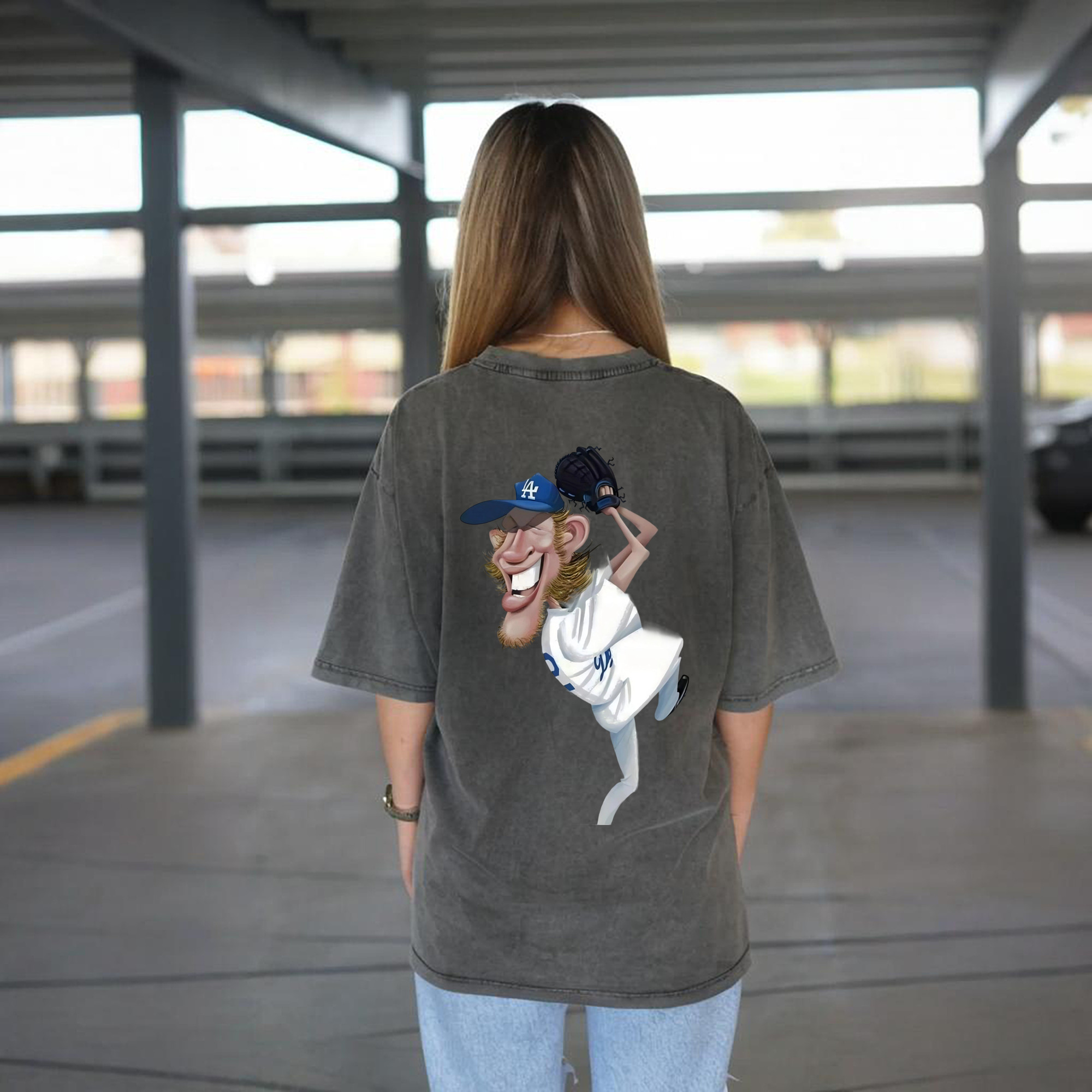 Clayton Kershaw  12 Washed Vintage 230g Cotton Oversized T-Shirt With Back Heat Transfer Print – Soft, Lightweight & Stylish – Comfortable Casual Wear For Sports & Everyday Use