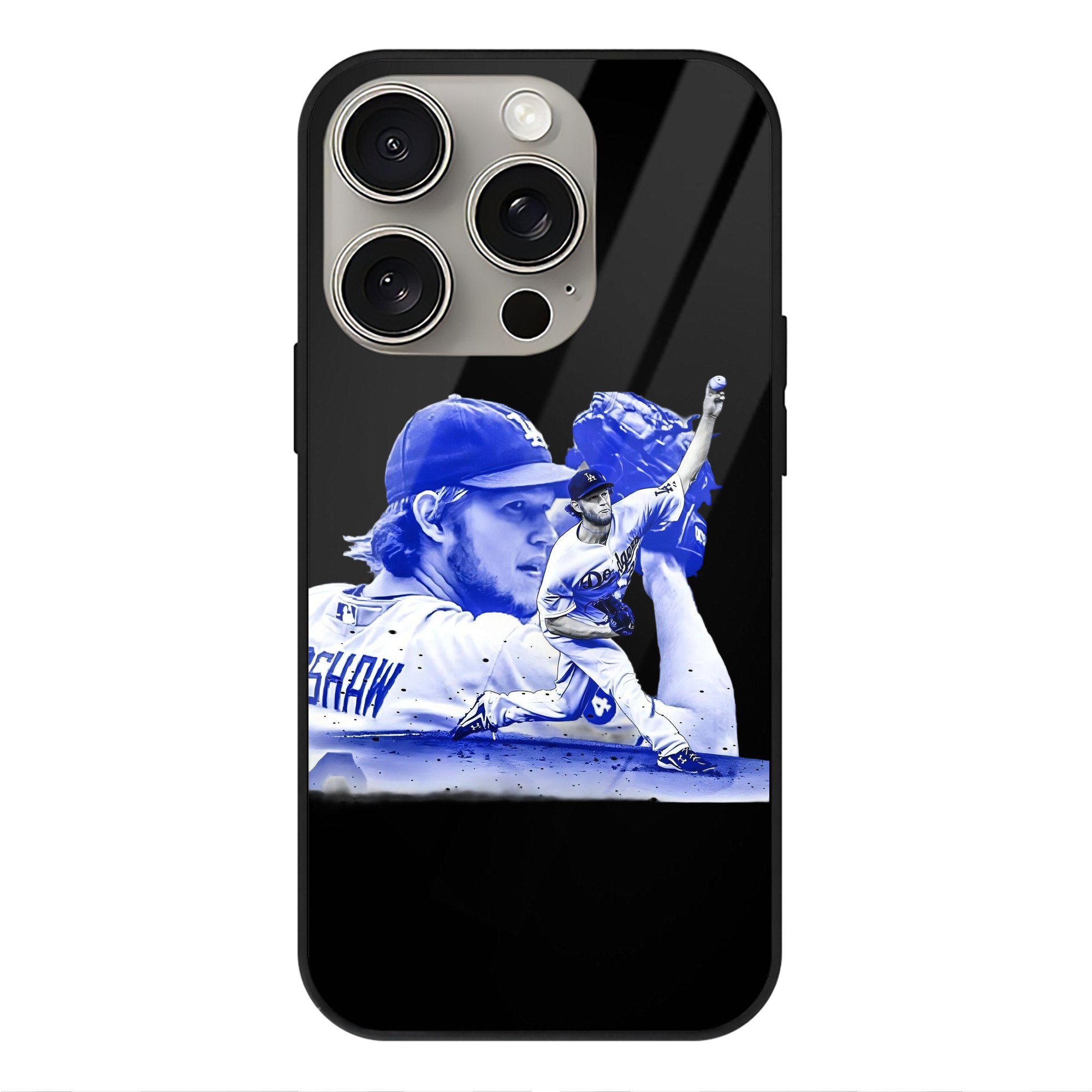 Clayton Kershaw 3 IPhone 15 Pro Mirror Phone Case – UV Printed Glass + TPU – Scratch-Resistant, Wireless Charging Compatible, Precise Fit & Stylish Design