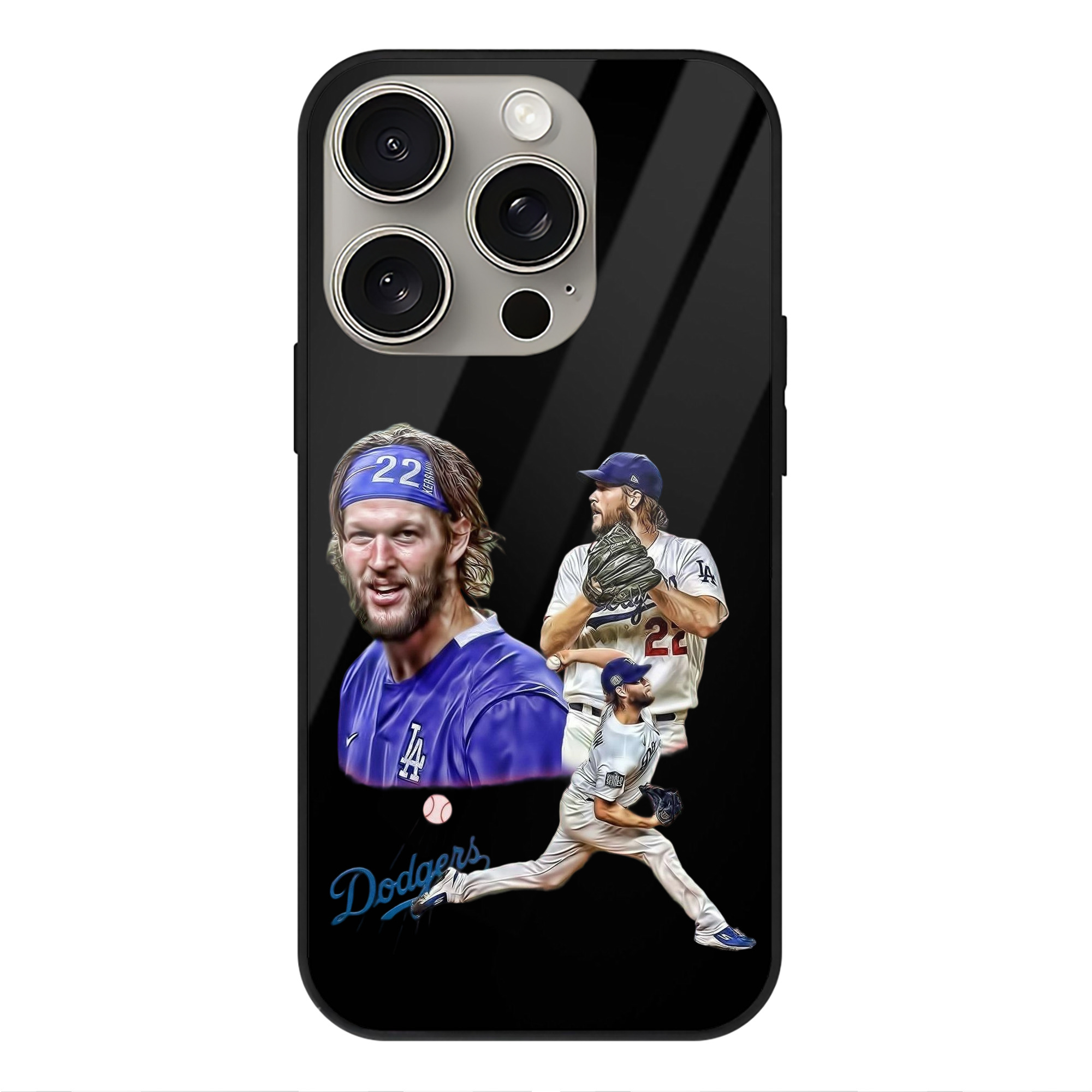 Clayton Kershaw 6 IPhone 15 Pro Mirror Phone Case – UV Printed Glass + TPU – Scratch-Resistant, Wireless Charging Compatible, Precise Fit & Stylish Design