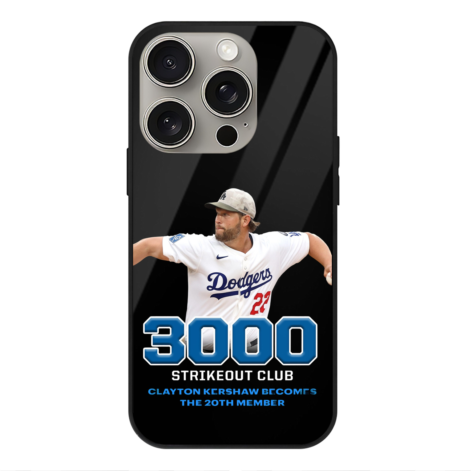 Clayton Kershaw 7 IPhone 15 Pro Mirror Phone Case – UV Printed Glass + TPU – Scratch-Resistant, Wireless Charging Compatible, Precise Fit & Stylish Design