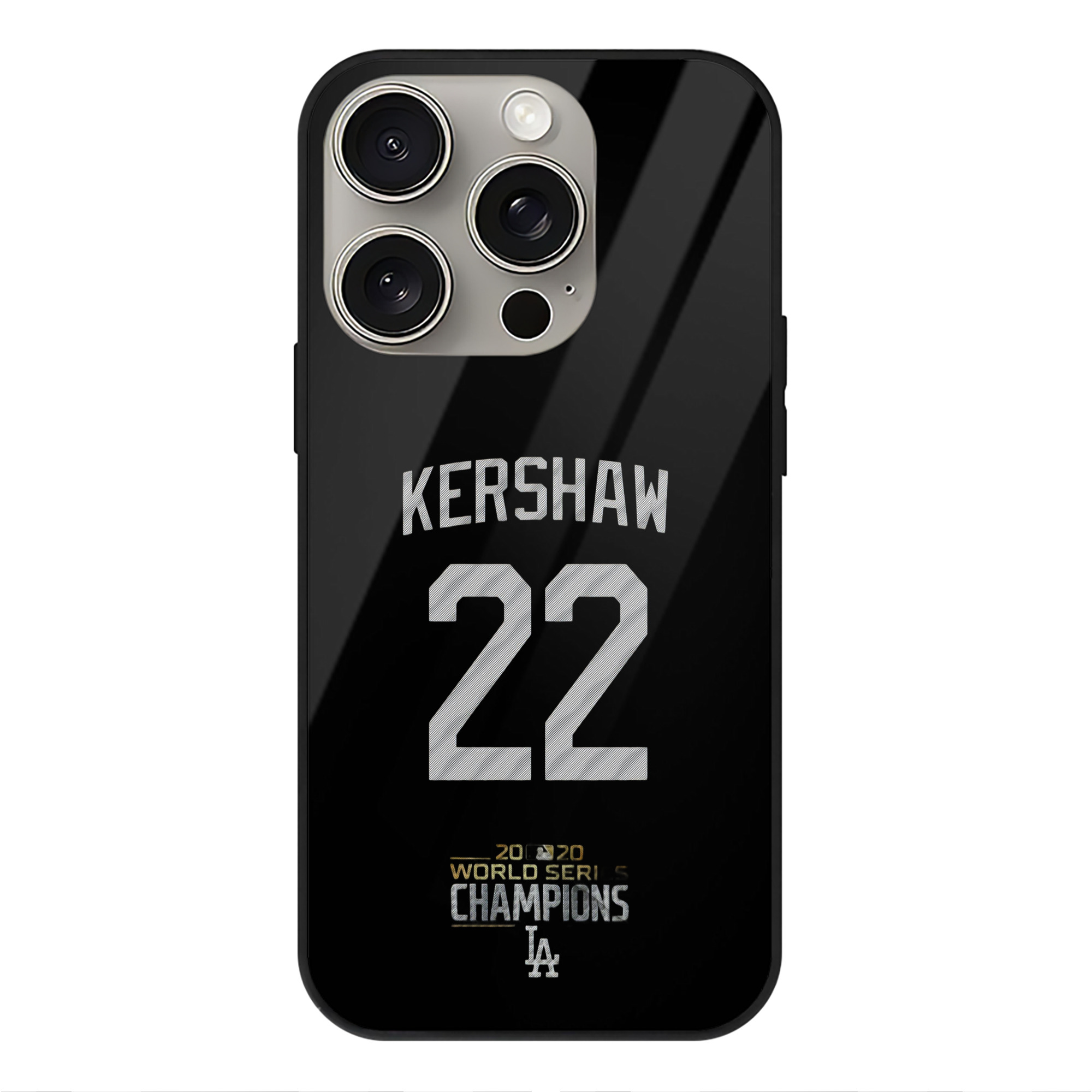 Clayton Kershaw 8 IPhone 15 Pro Mirror Phone Case – UV Printed Glass + TPU – Scratch-Resistant, Wireless Charging Compatible, Precise Fit & Stylish Design