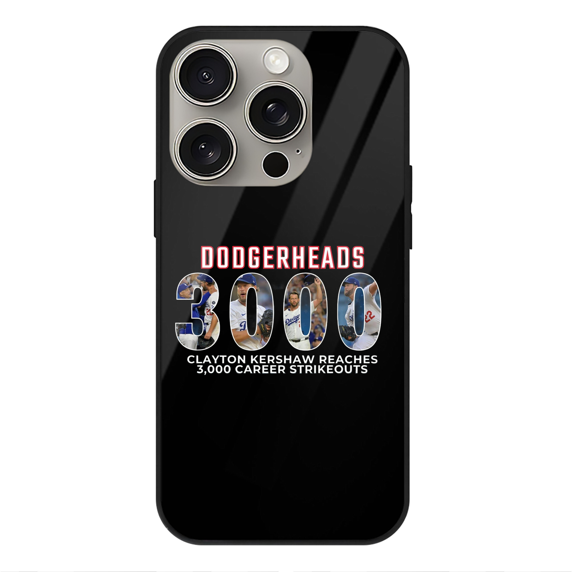 Clayton Kershaw 10 IPhone 15 Pro Mirror Phone Case – UV Printed Glass + TPU – Scratch-Resistant, Wireless Charging Compatible, Precise Fit & Stylish Design