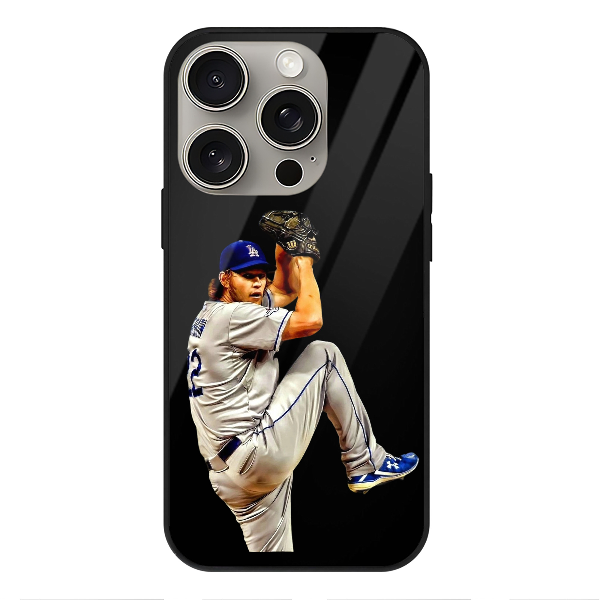 Clayton Kershaw 11 IPhone 15 Pro Mirror Phone Case – UV Printed Glass + TPU – Scratch-Resistant, Wireless Charging Compatible, Precise Fit & Stylish Design