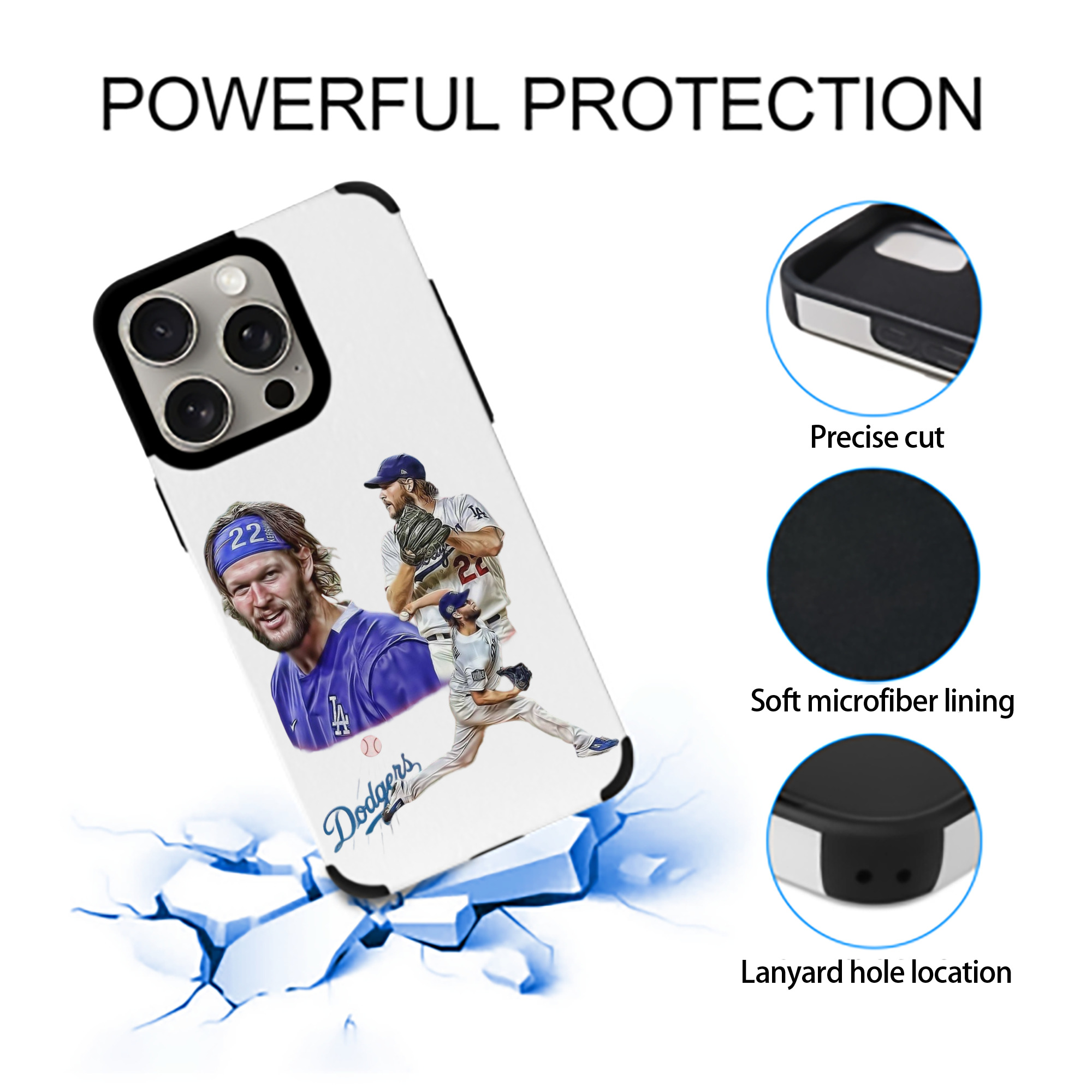 Clayton Kershaw 6 IPhone 15 Pro Max PU Leather Case – Soft Lining, 360° Protection – Precise Fit, 3D Buttons, Easy Charging – Anti-Yellowing, Easy To Clean