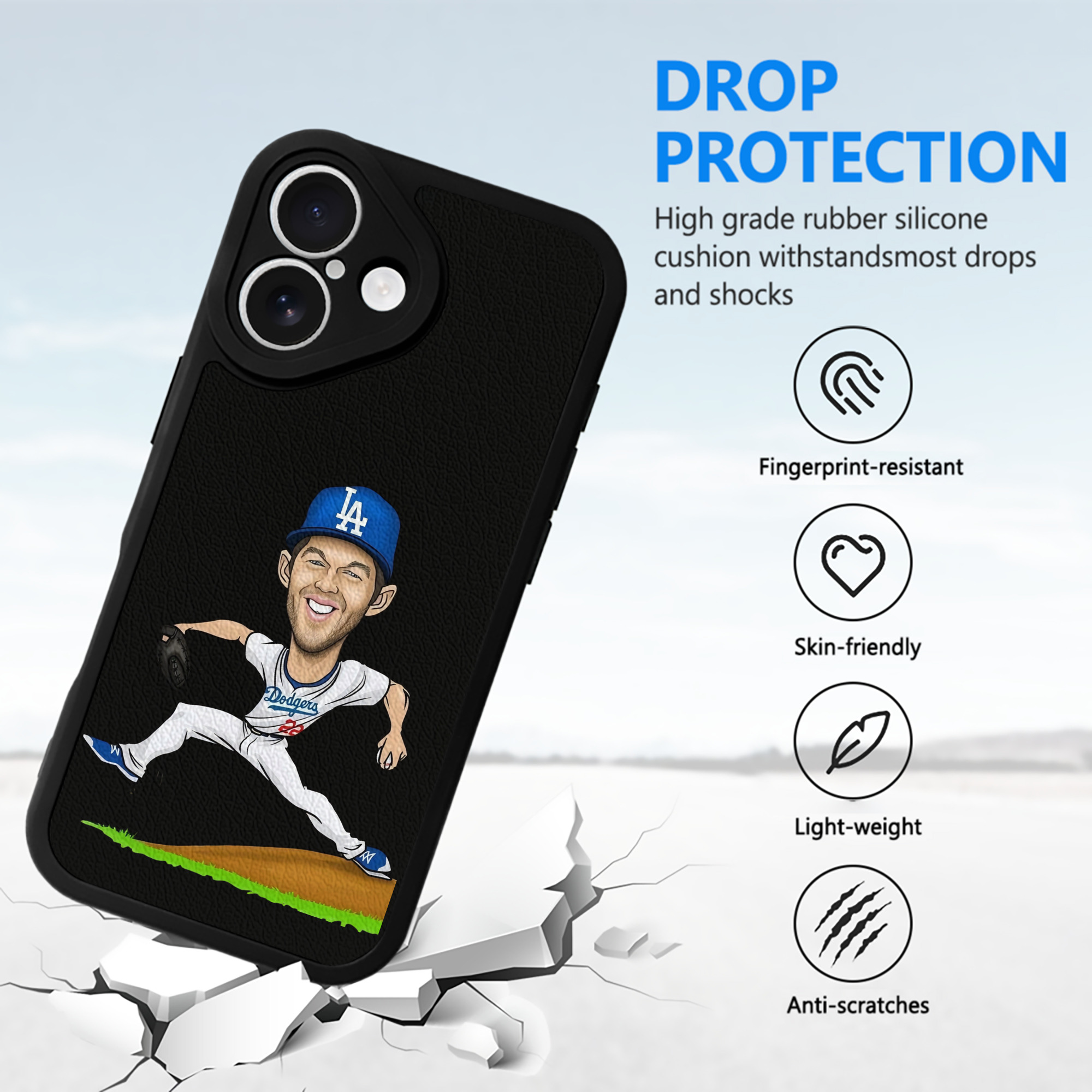 Clayton Kershaw  1 IPhone 16 Silicone Leather Case – UV Print, Lambskin Texture – Perfect Fit, Wireless Charging Compatible, Scratch Resistant, Precise Cutouts – Stylish Protection For IPhone 16