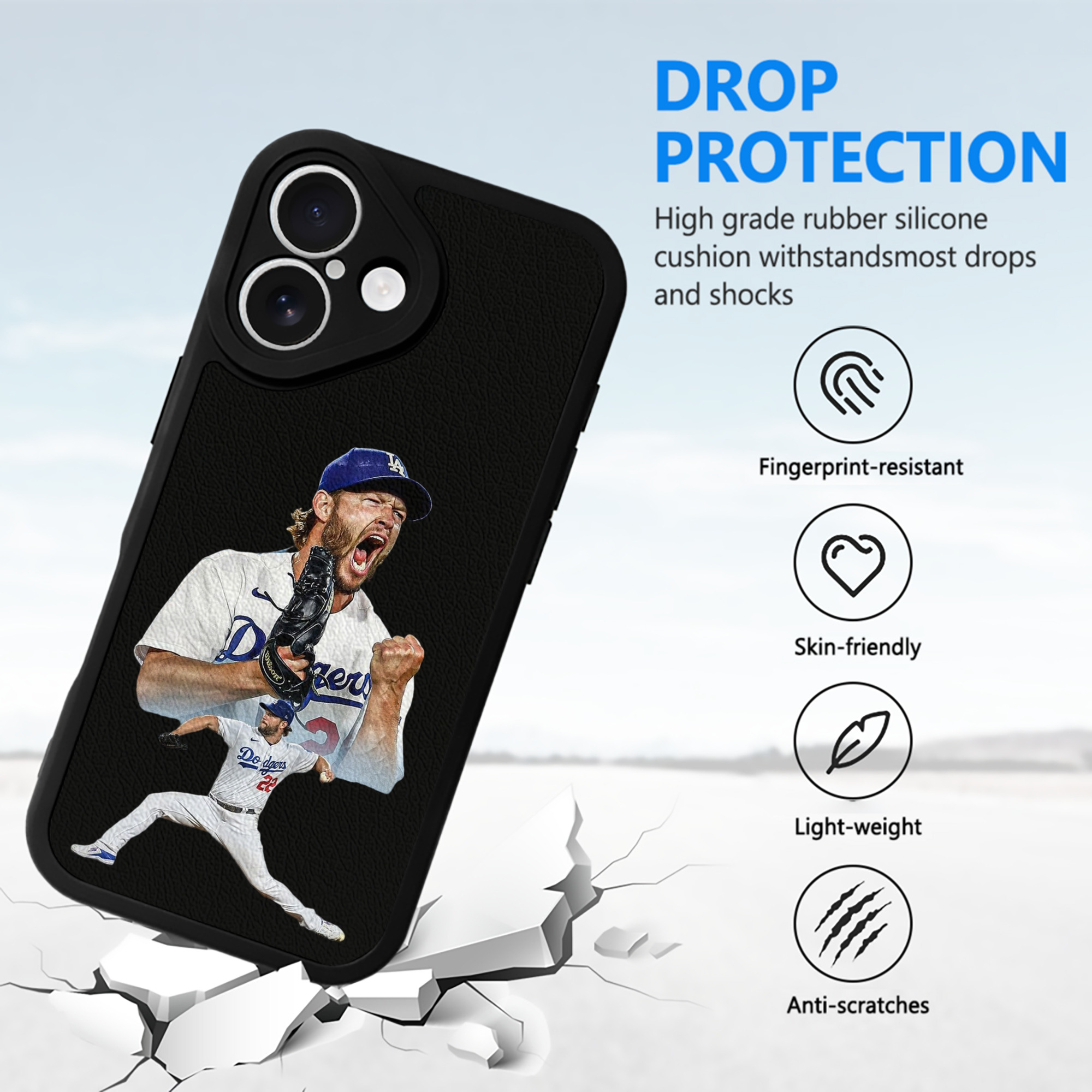 Clayton Kershaw 2 IPhone 16 Silicone Leather Case – UV Print, Lambskin Texture – Perfect Fit, Wireless Charging Compatible, Scratch Resistant, Precise Cutouts – Stylish Protection For IPhone 16