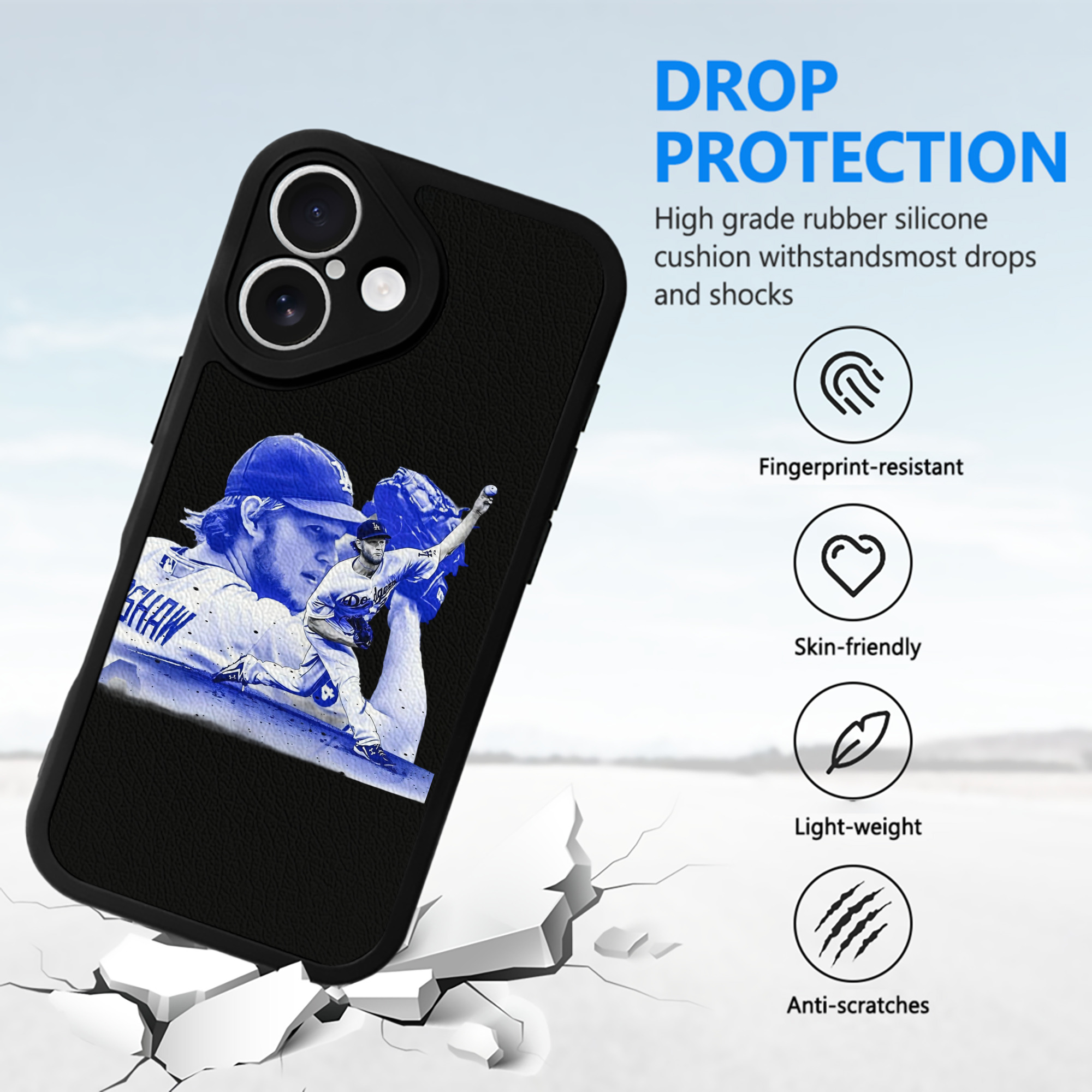 Clayton Kershaw 3 IPhone 16 Silicone Leather Case – UV Print, Lambskin Texture – Perfect Fit, Wireless Charging Compatible, Scratch Resistant, Precise Cutouts – Stylish Protection For IPhone 16