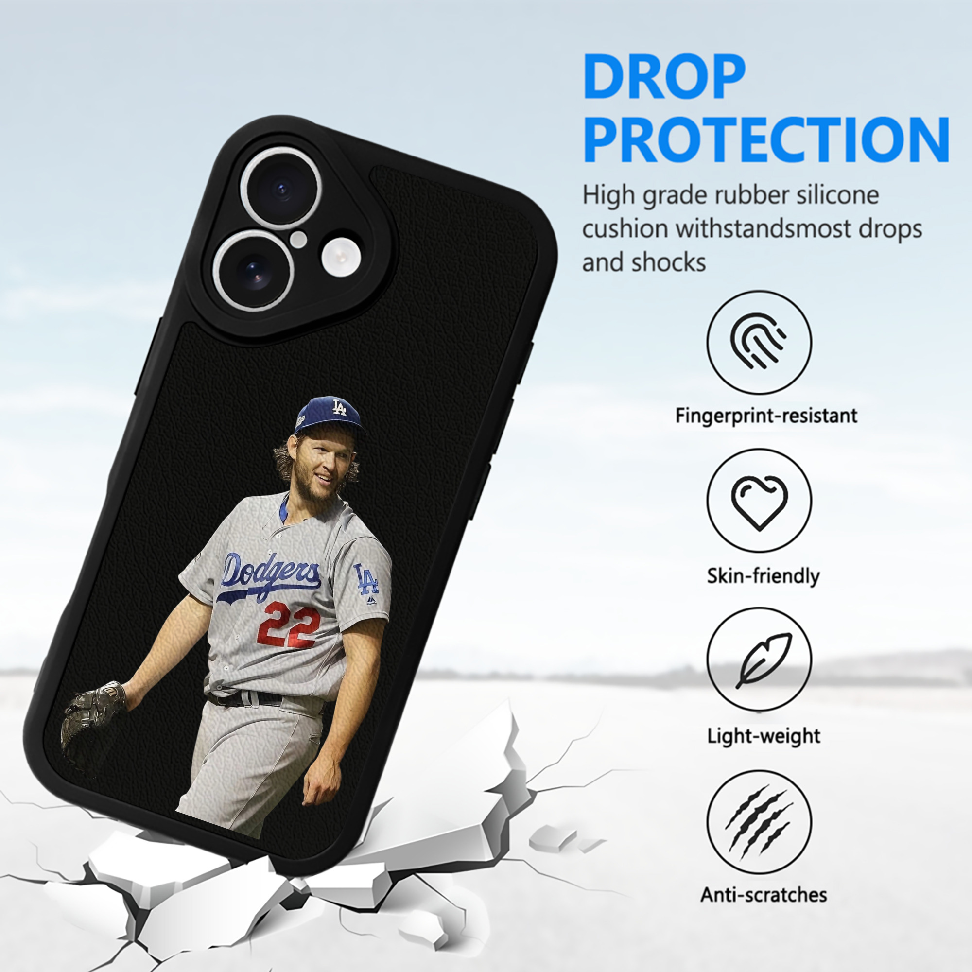Clayton Kershaw 5 IPhone 16 Silicone Leather Case – UV Print, Lambskin Texture – Perfect Fit, Wireless Charging Compatible, Scratch Resistant, Precise Cutouts – Stylish Protection For IPhone 16