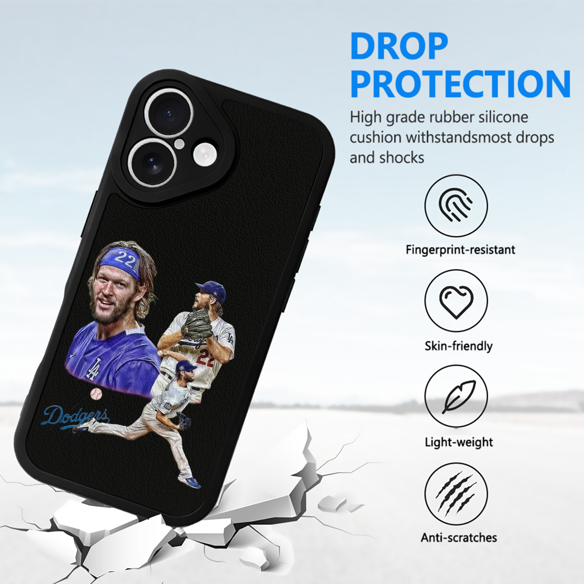 Clayton Kershaw 6 IPhone 16 Silicone Leather Case – UV Print, Lambskin Texture – Perfect Fit, Wireless Charging Compatible, Scratch Resistant, Precise Cutouts – Stylish Protection For IPhone 16