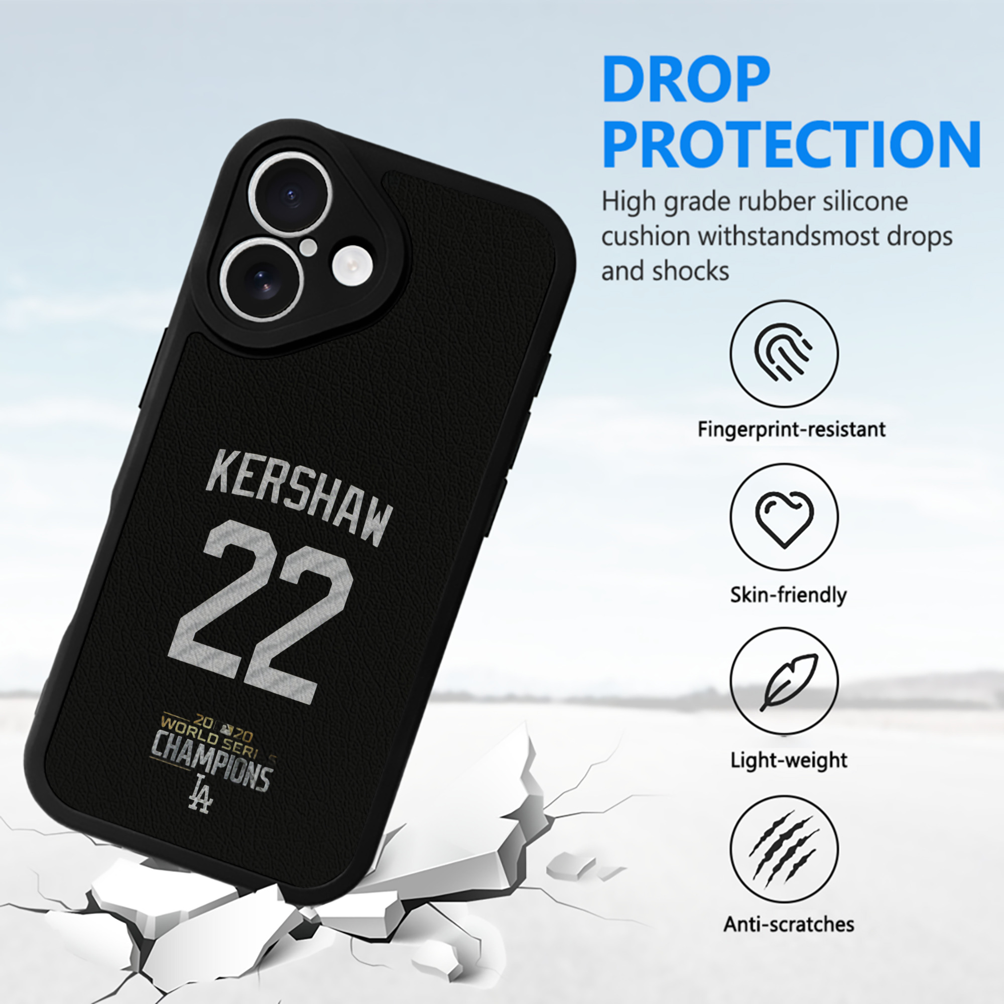 Clayton Kershaw 8 IPhone 16 Silicone Leather Case – UV Print, Lambskin Texture – Perfect Fit, Wireless Charging Compatible, Scratch Resistant, Precise Cutouts – Stylish Protection For IPhone 16