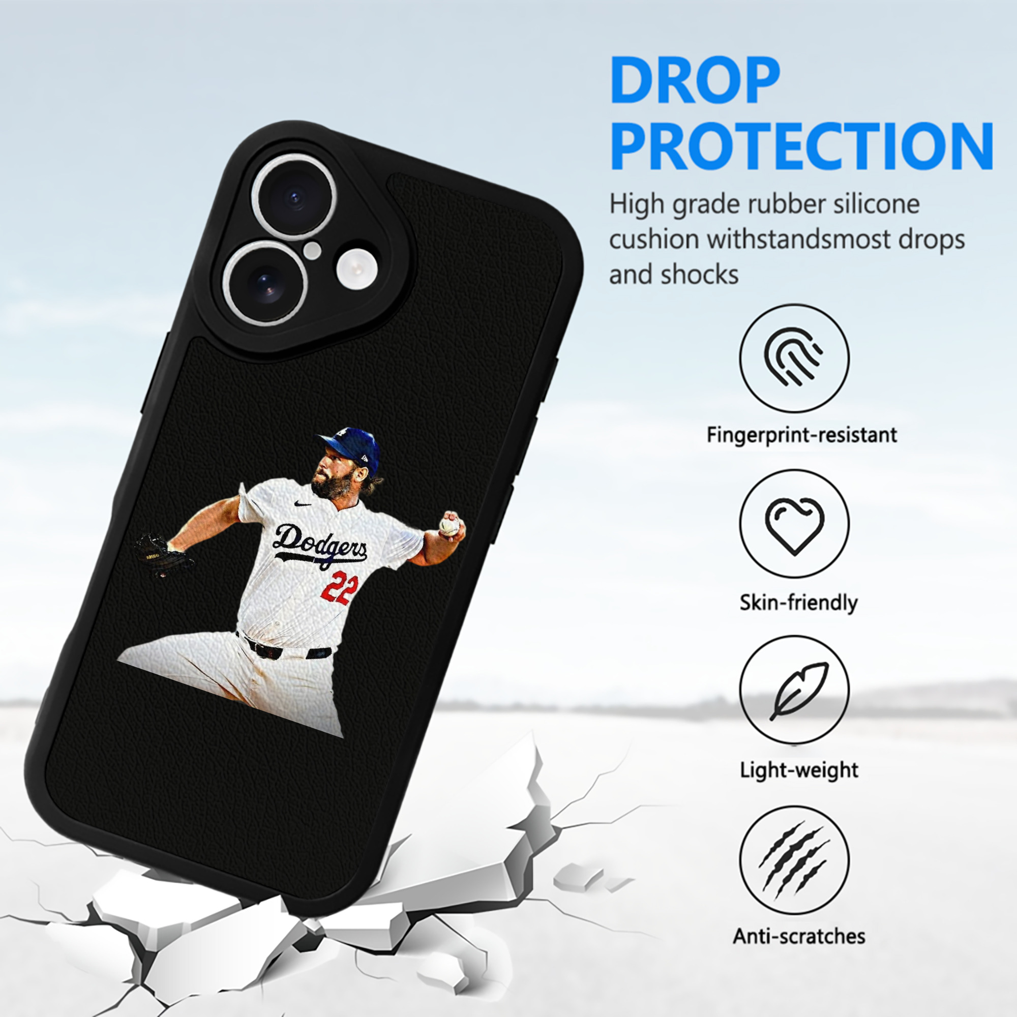 Clayton Kershaw  9 IPhone 16 Silicone Leather Case – UV Print, Lambskin Texture – Perfect Fit, Wireless Charging Compatible, Scratch Resistant, Precise Cutouts – Stylish Protection For IPhone 16