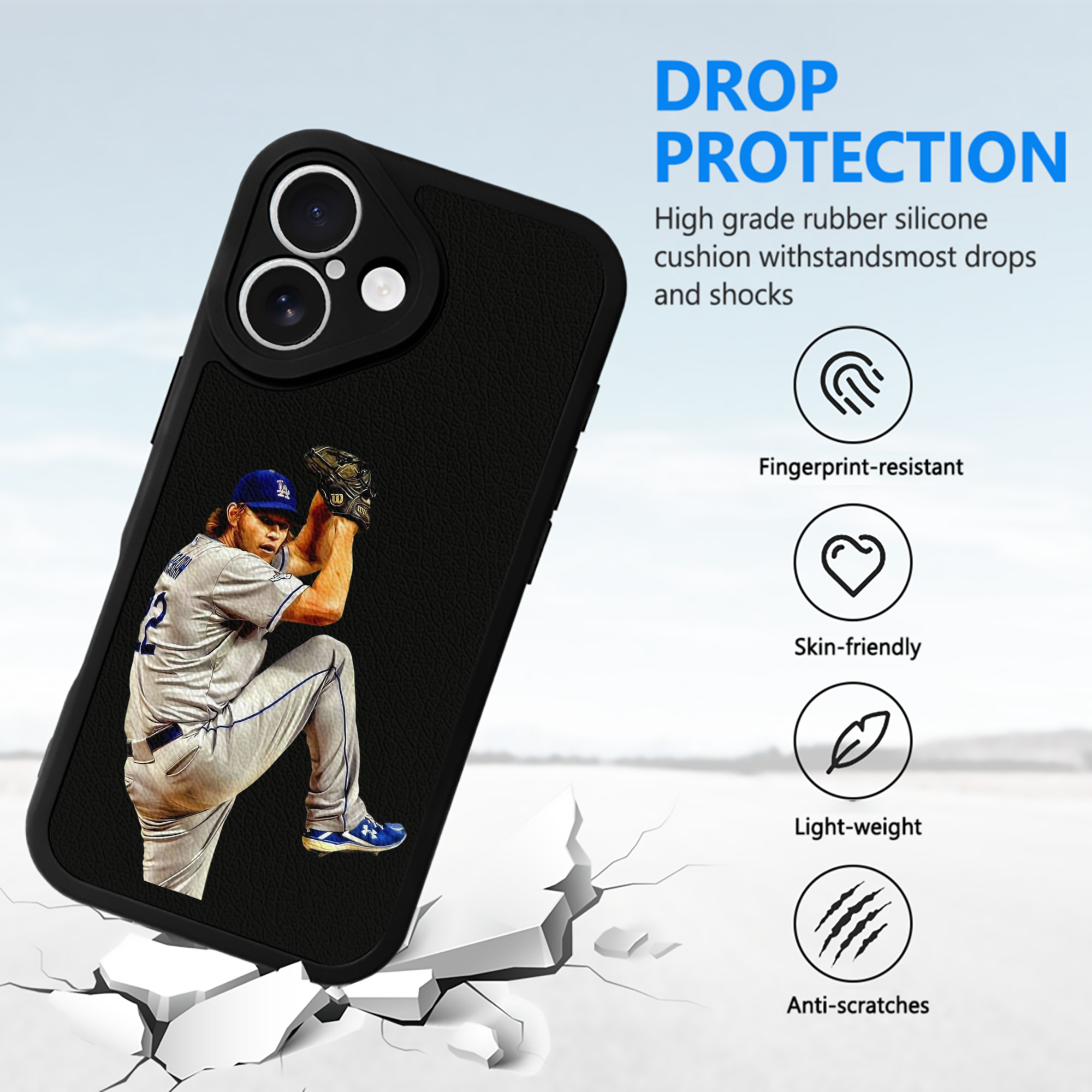 Clayton Kershaw 11 IPhone 16 Silicone Leather Case – UV Print, Lambskin Texture – Perfect Fit, Wireless Charging Compatible, Scratch Resistant, Precise Cutouts – Stylish Protection For IPhone 16
