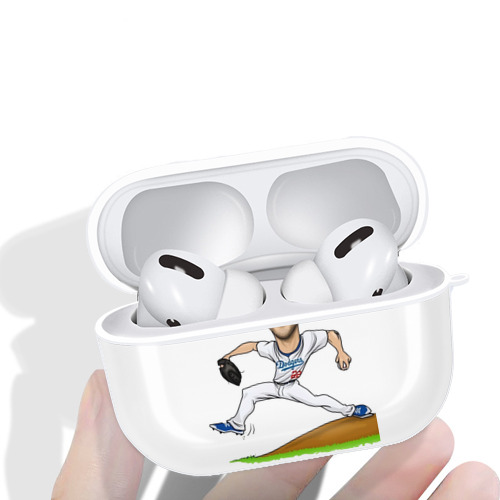 Clayton Kershaw  1 AirPods Pro Hard Case White With Keychain, Durable Flexible PC, Precise Cutouts, Anti-Fingerprint, Yellowing & Scratch Resistant, Full Protection, Washable