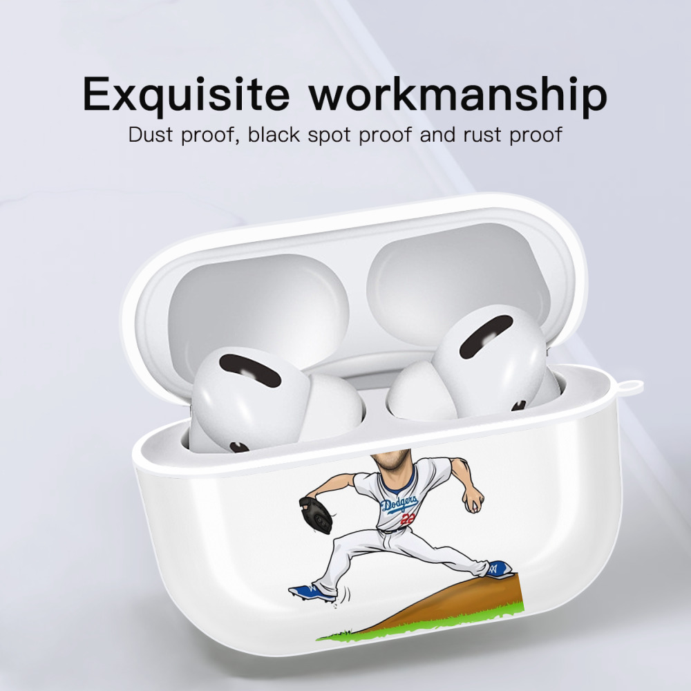 Clayton Kershaw  1 AirPods Pro Hard Case White With Keychain, Durable Flexible PC, Precise Cutouts, Anti-Fingerprint, Yellowing & Scratch Resistant, Full Protection, Washable