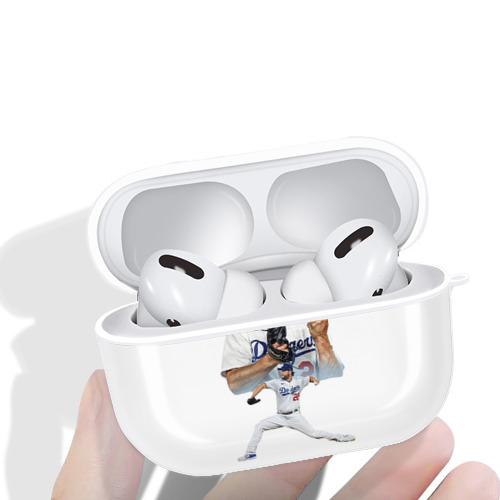 Clayton Kershaw 2 AirPods Pro Hard Case White With Keychain, Durable Flexible PC, Precise Cutouts, Anti-Fingerprint, Yellowing & Scratch Resistant, Full Protection, Washable