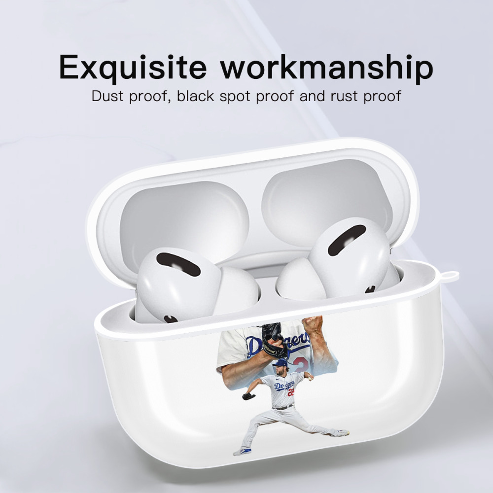 Clayton Kershaw 2 AirPods Pro Hard Case White With Keychain, Durable Flexible PC, Precise Cutouts, Anti-Fingerprint, Yellowing & Scratch Resistant, Full Protection, Washable
