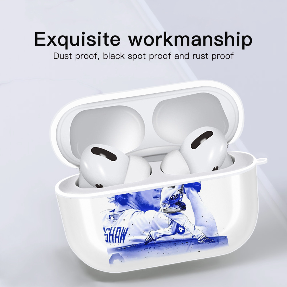Clayton Kershaw 3 AirPods Pro Hard Case White With Keychain, Durable Flexible PC, Precise Cutouts, Anti-Fingerprint, Yellowing & Scratch Resistant, Full Protection, Washable