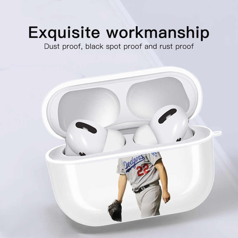 Clayton Kershaw 5 AirPods Pro Hard Case White With Keychain, Durable Flexible PC, Precise Cutouts, Anti-Fingerprint, Yellowing & Scratch Resistant, Full Protection, Washable