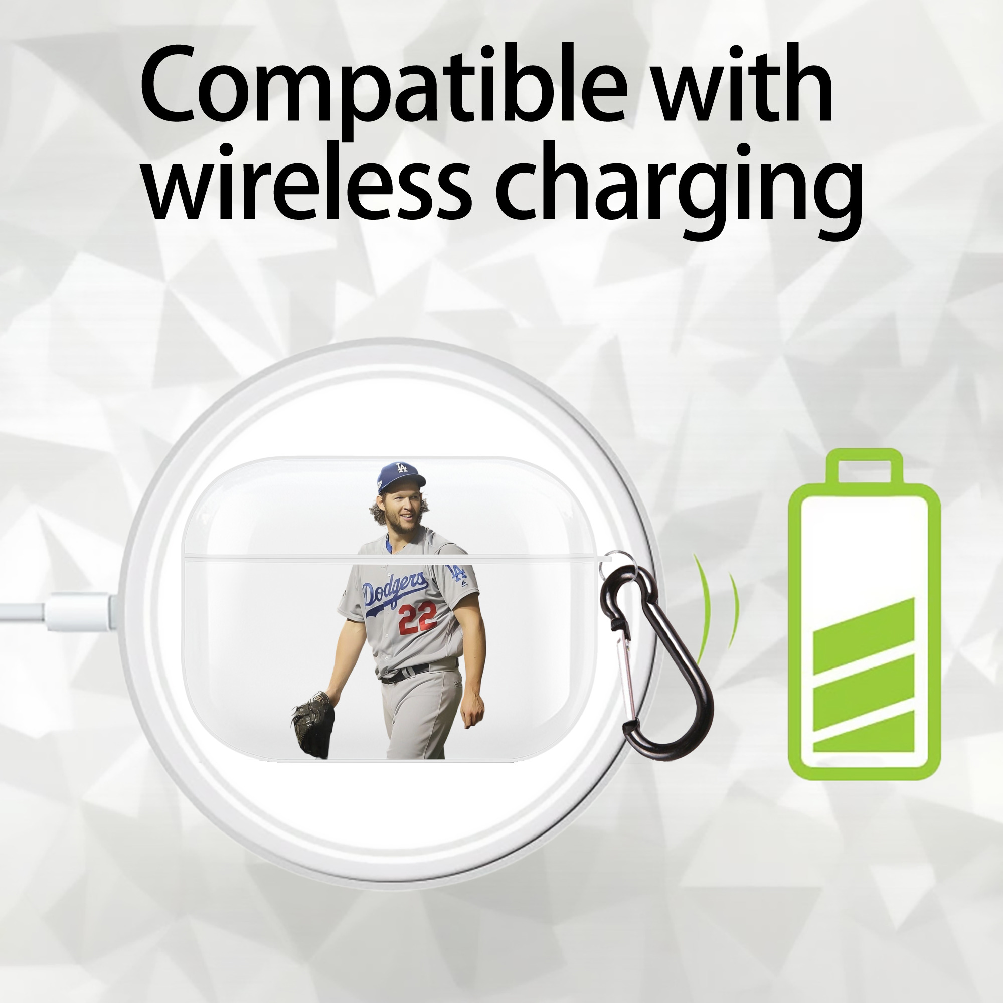 Clayton Kershaw 5 AirPods Pro Hard Case White With Keychain, Durable Flexible PC, Precise Cutouts, Anti-Fingerprint, Yellowing & Scratch Resistant, Full Protection, Washable