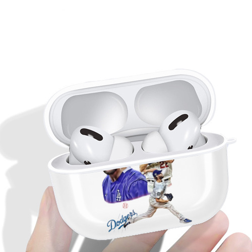 Clayton Kershaw 6 AirPods Pro Hard Case White With Keychain, Durable Flexible PC, Precise Cutouts, Anti-Fingerprint, Yellowing & Scratch Resistant, Full Protection, Washable