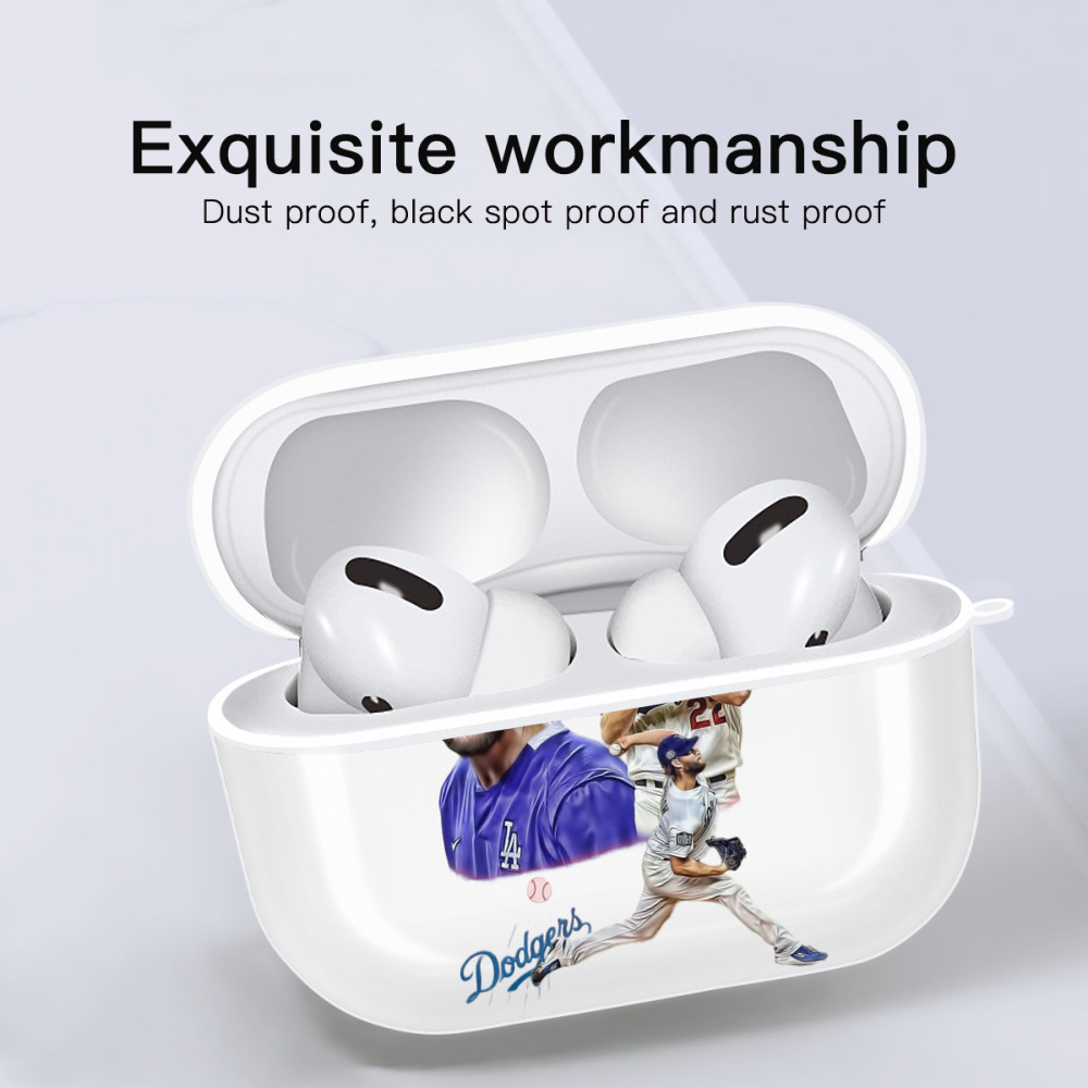 Clayton Kershaw 6 AirPods Pro Hard Case White With Keychain, Durable Flexible PC, Precise Cutouts, Anti-Fingerprint, Yellowing & Scratch Resistant, Full Protection, Washable