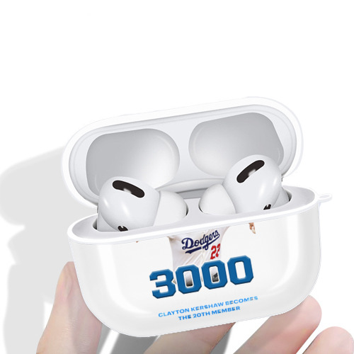 Clayton Kershaw 7 AirPods Pro Hard Case White With Keychain, Durable Flexible PC, Precise Cutouts, Anti-Fingerprint, Yellowing & Scratch Resistant, Full Protection, Washable