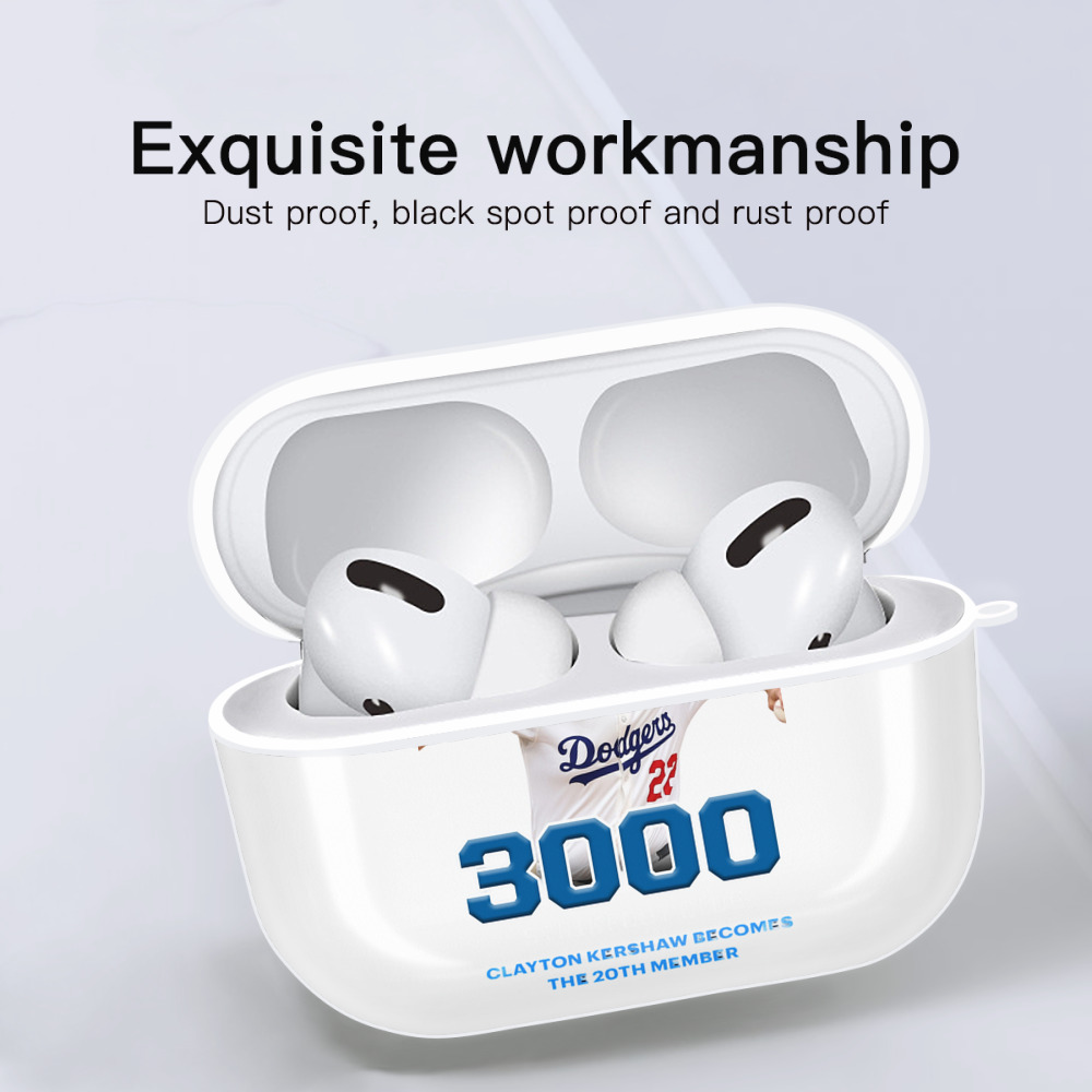 Clayton Kershaw 7 AirPods Pro Hard Case White With Keychain, Durable Flexible PC, Precise Cutouts, Anti-Fingerprint, Yellowing & Scratch Resistant, Full Protection, Washable