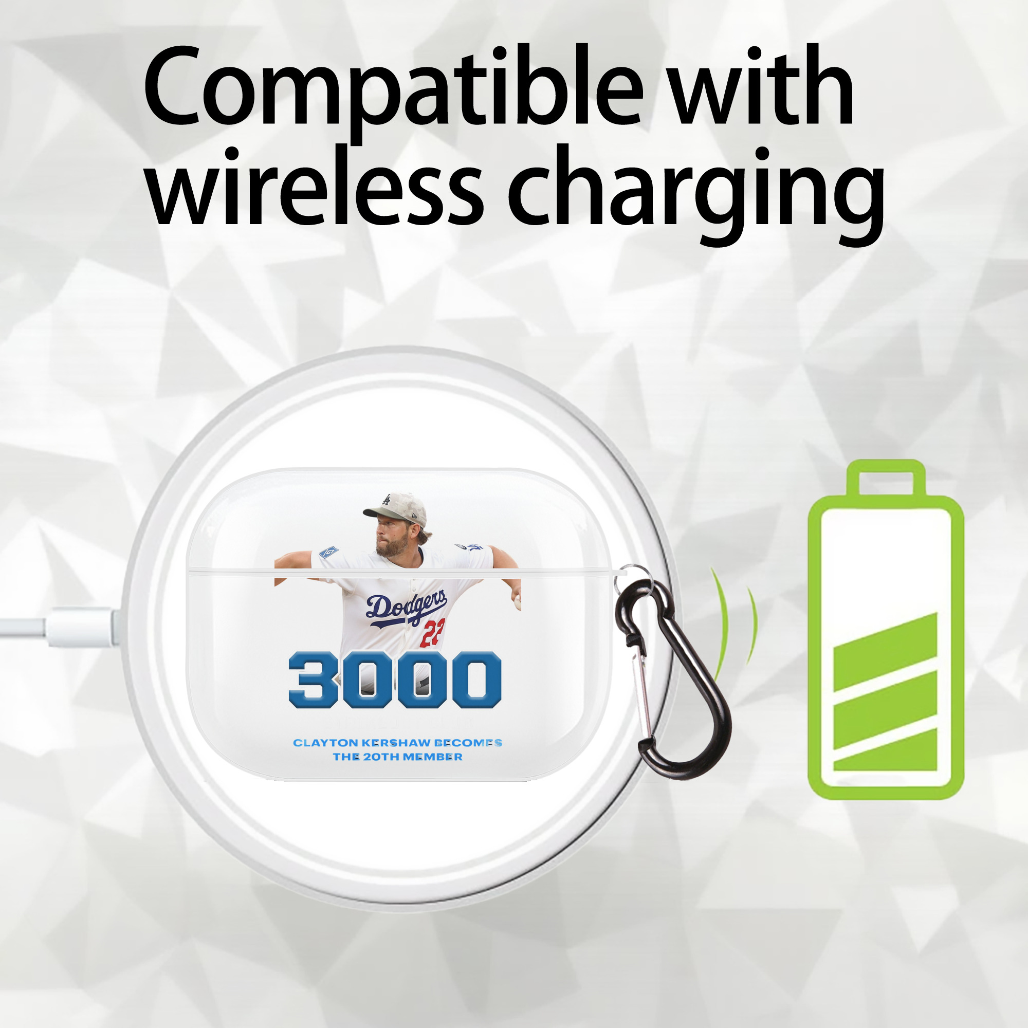 Clayton Kershaw 7 AirPods Pro Hard Case White With Keychain, Durable Flexible PC, Precise Cutouts, Anti-Fingerprint, Yellowing & Scratch Resistant, Full Protection, Washable