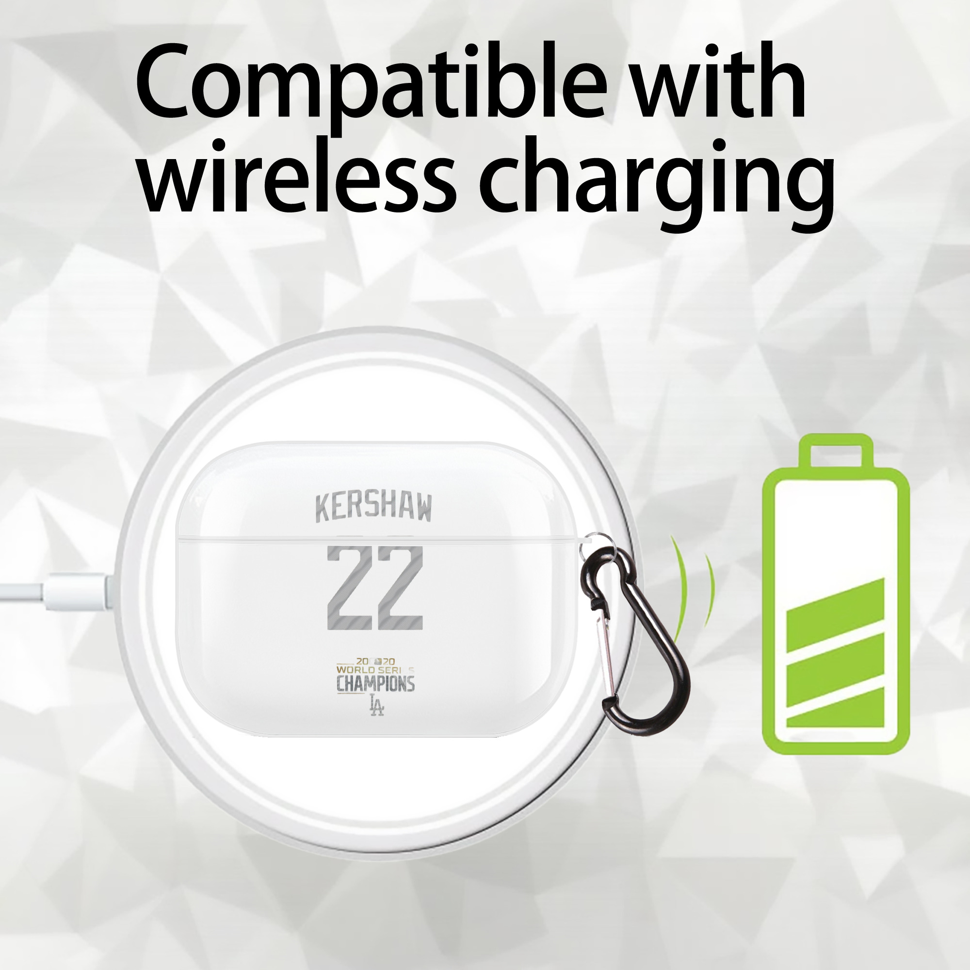 Clayton Kershaw 8 AirPods Pro Hard Case White With Keychain, Durable Flexible PC, Precise Cutouts, Anti-Fingerprint, Yellowing & Scratch Resistant, Full Protection, Washable