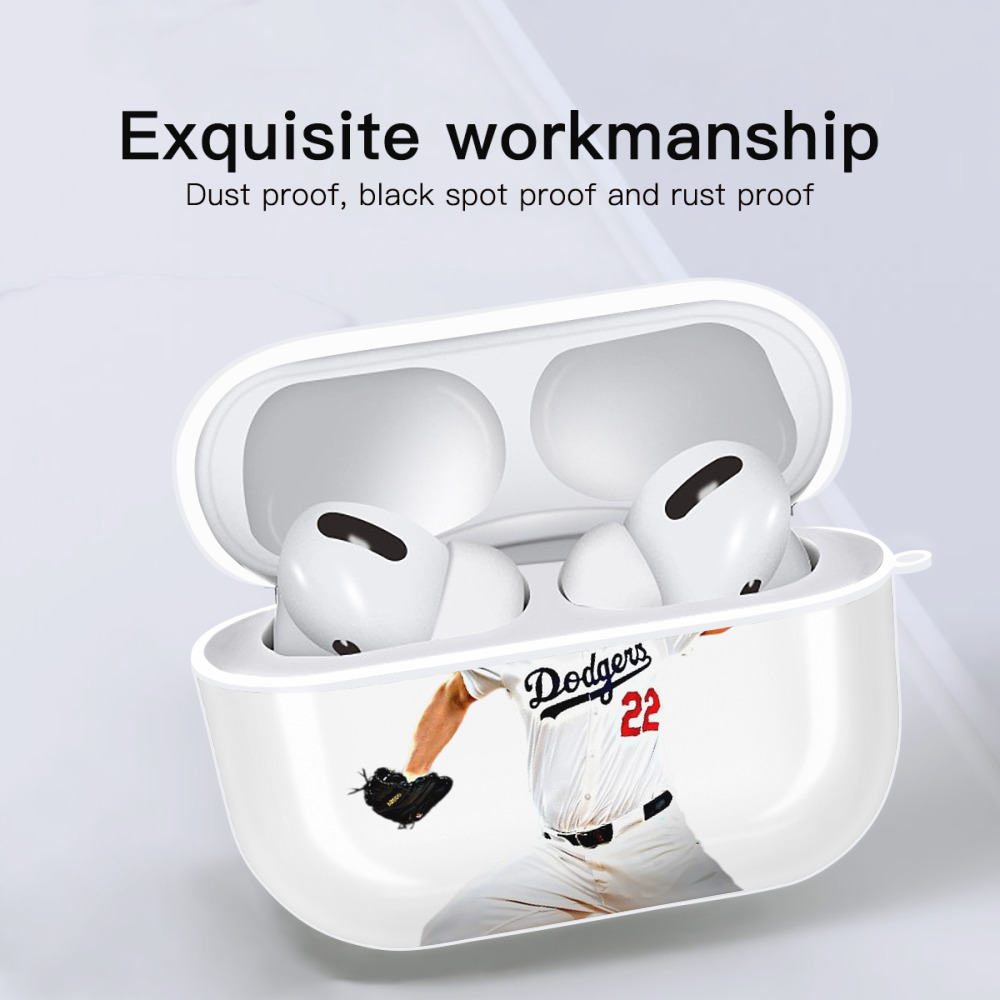 Clayton Kershaw  9 AirPods Pro Hard Case White With Keychain, Durable Flexible PC, Precise Cutouts, Anti-Fingerprint, Yellowing & Scratch Resistant, Full Protection, Washable